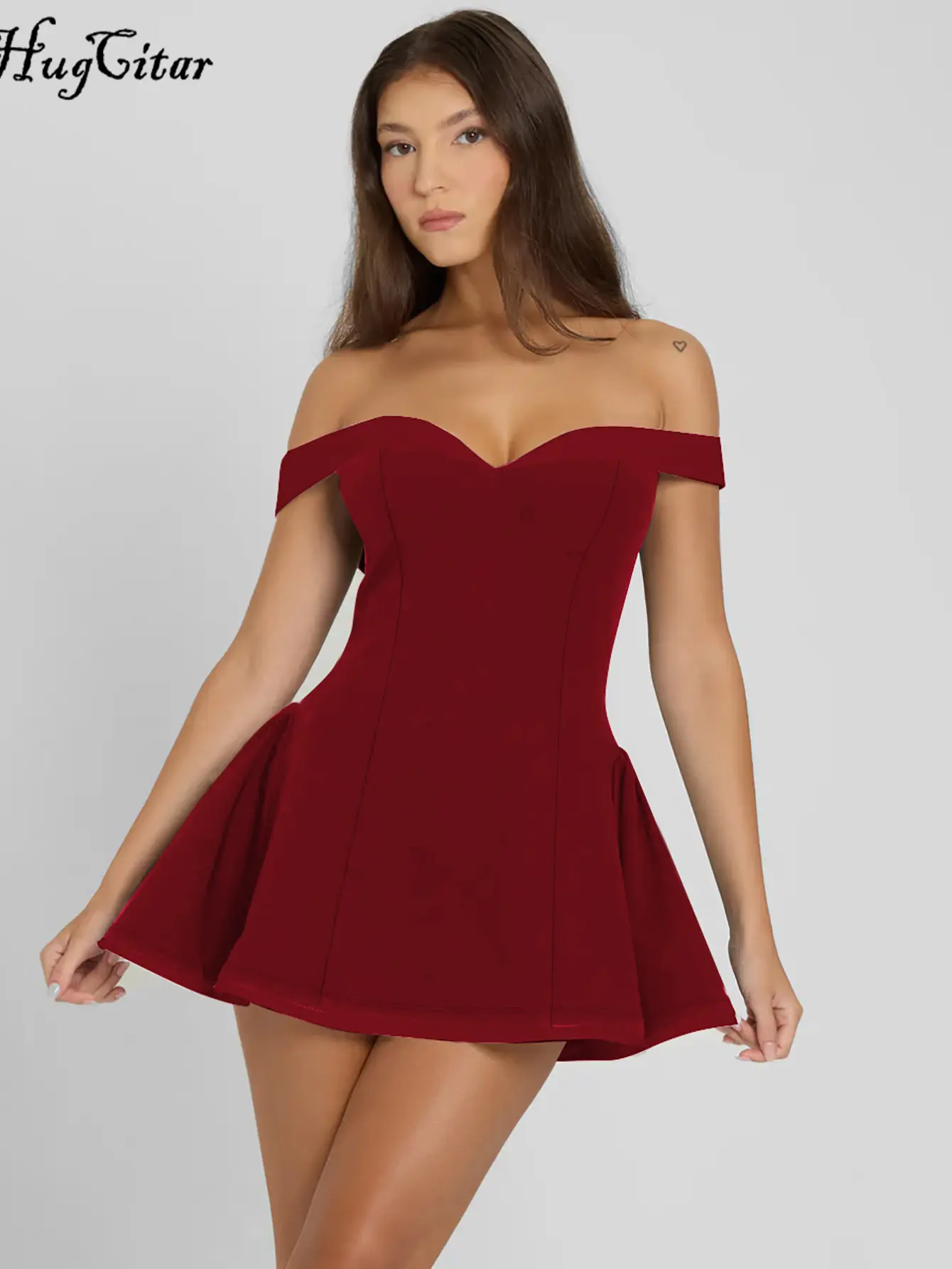 Hugcitar Elegant Color Block Slash Neck Backless Draped Sexy Slim Mini Dress Summer Women New Y2K Clothes Evening Party New Year