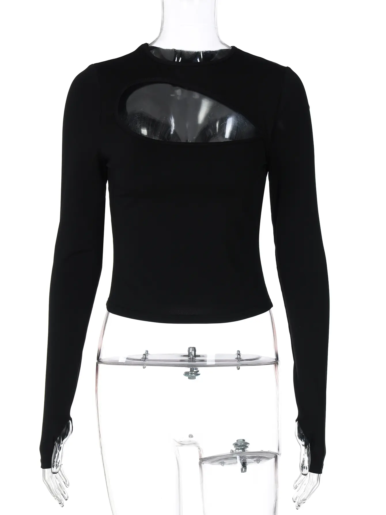 Hugcitar Solid O Neck Long Sleeve Hollow Out Sexy Slim T-Shirt Top 2025 Spring Women New Fashion Clothes Streetwear Night Club