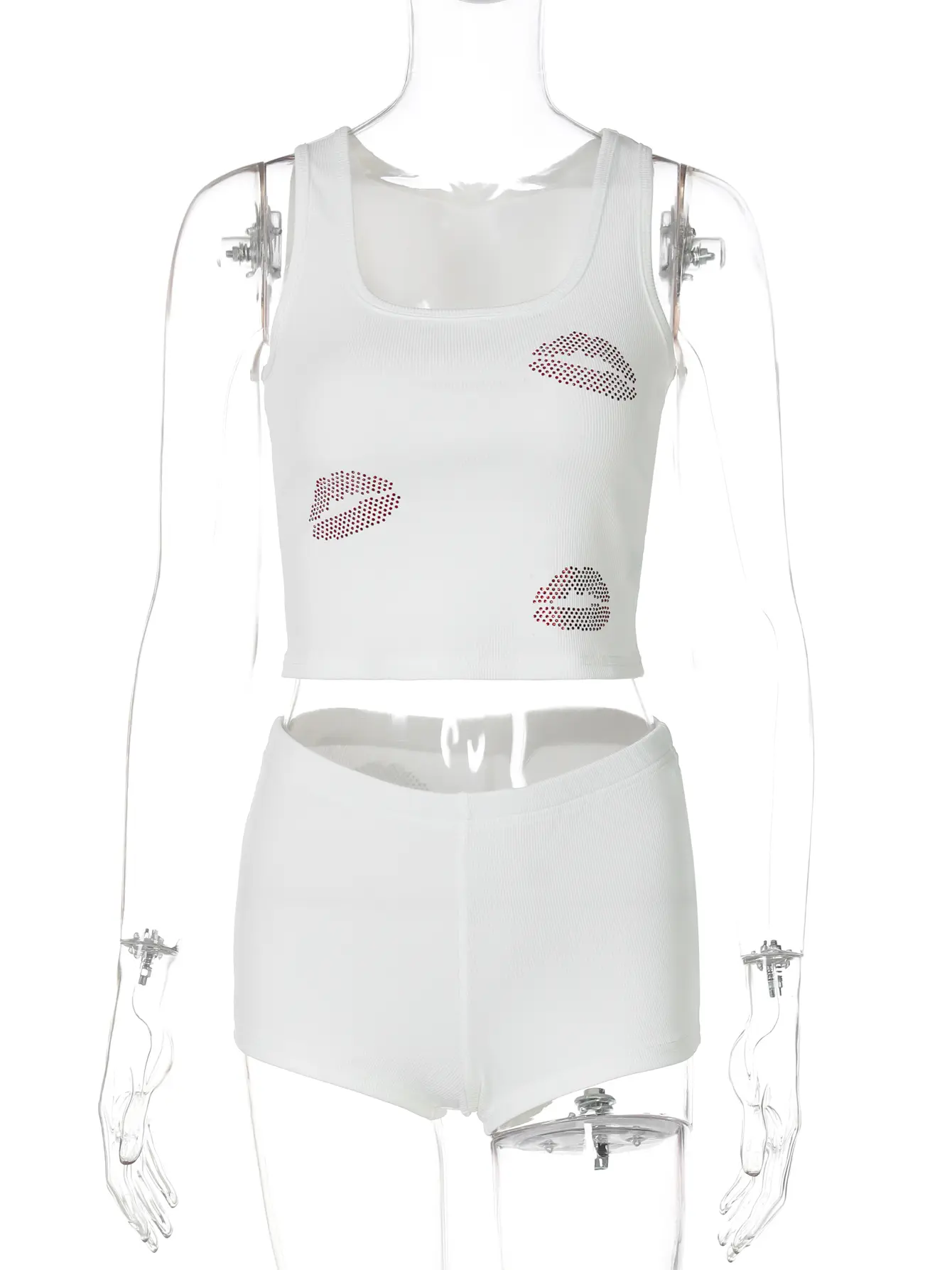 Hugcitar Fashion Sequined Straps Sexy Slim Crop Tank Top Shorts 2 Piece Matching Sets Summer Women Festival Outfits Party Yoga
