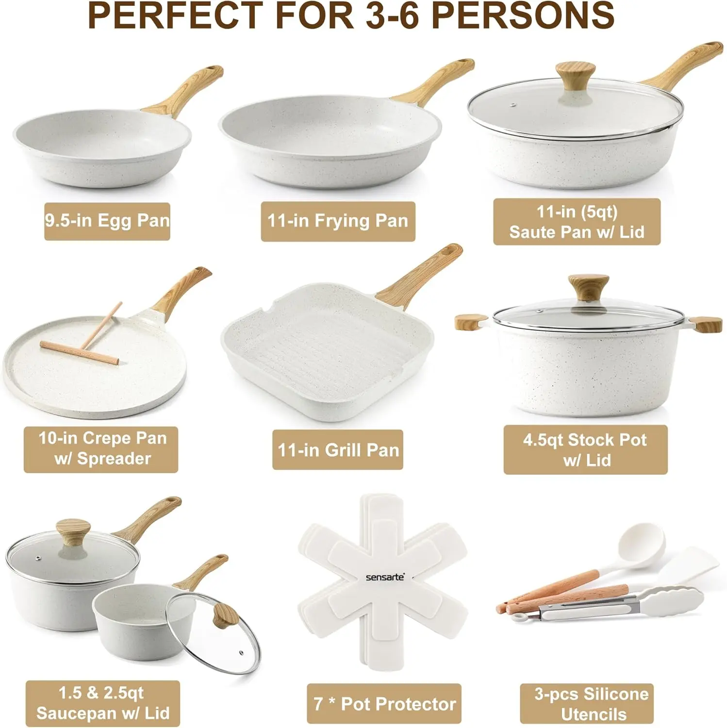Nonstick Ceramic Cookware Set 23-Piece, Healthy Pots and Pans Set, Non-toxic Kitchen Cooking Set with Stay-Cool Handles