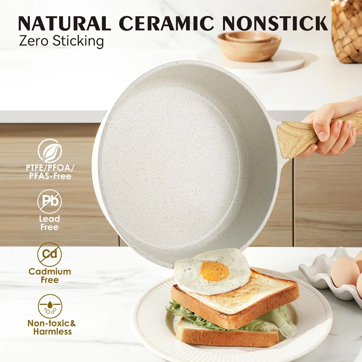 Nonstick Ceramic Cookware Set 23-Piece, Healthy Pots and Pans Set, Non-toxic Kitchen Cooking Set with Stay-Cool Handles