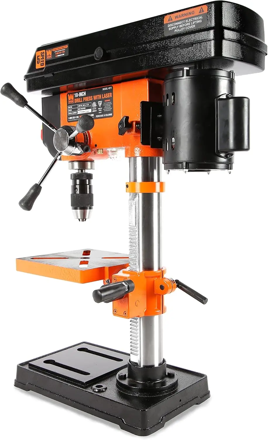 4211 3.2-Amp 10-Inch 5-Speed Cast Iron Benchtop Drill Press with Laser and Keyless Chuck , Black