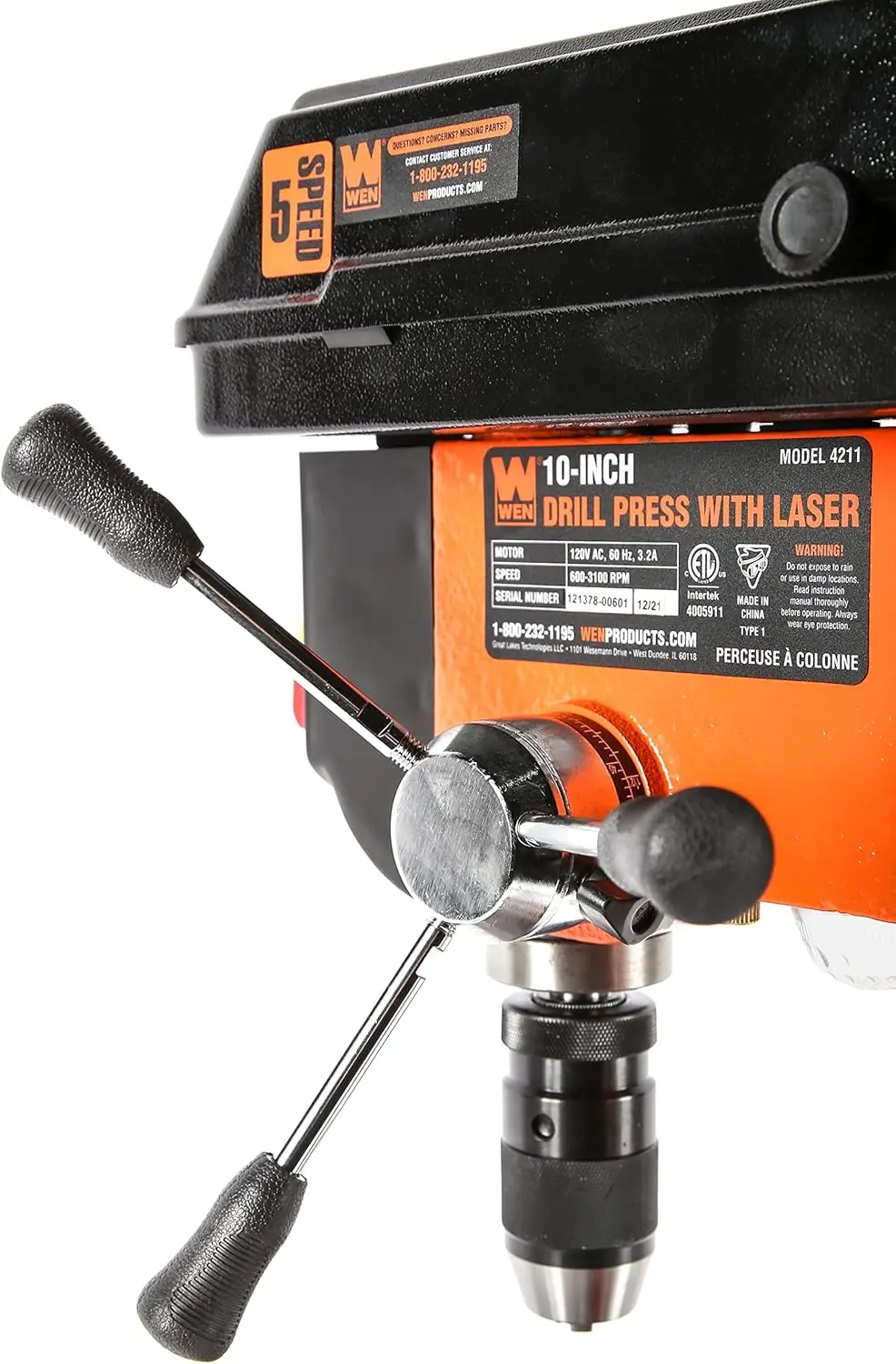 4211 3.2-Amp 10-Inch 5-Speed Cast Iron Benchtop Drill Press with Laser and Keyless Chuck , Black
