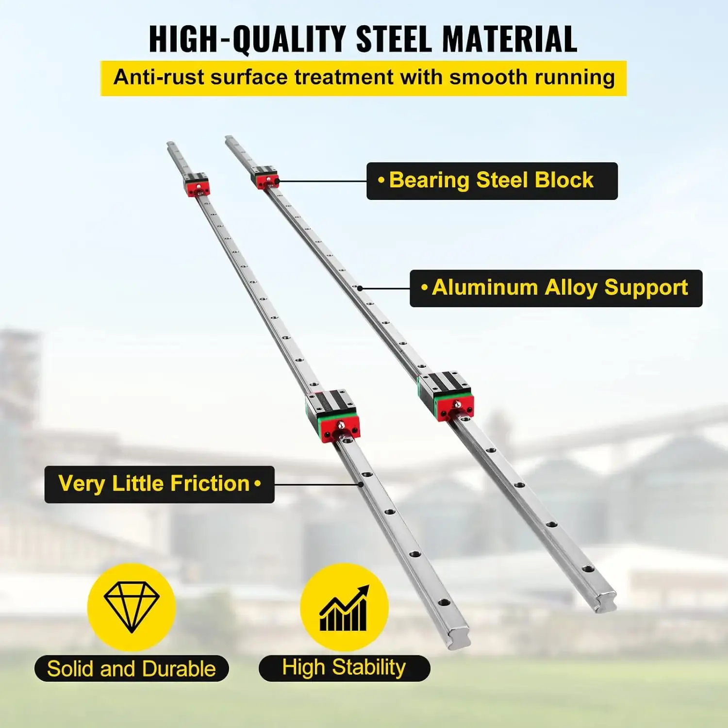 Rail HSR15-1500mm? 2pcs Linear Guideway Rail?4X Square Type Carriage Bearing Blocks?Linear Rail Support for 15mm Slotted Bearing