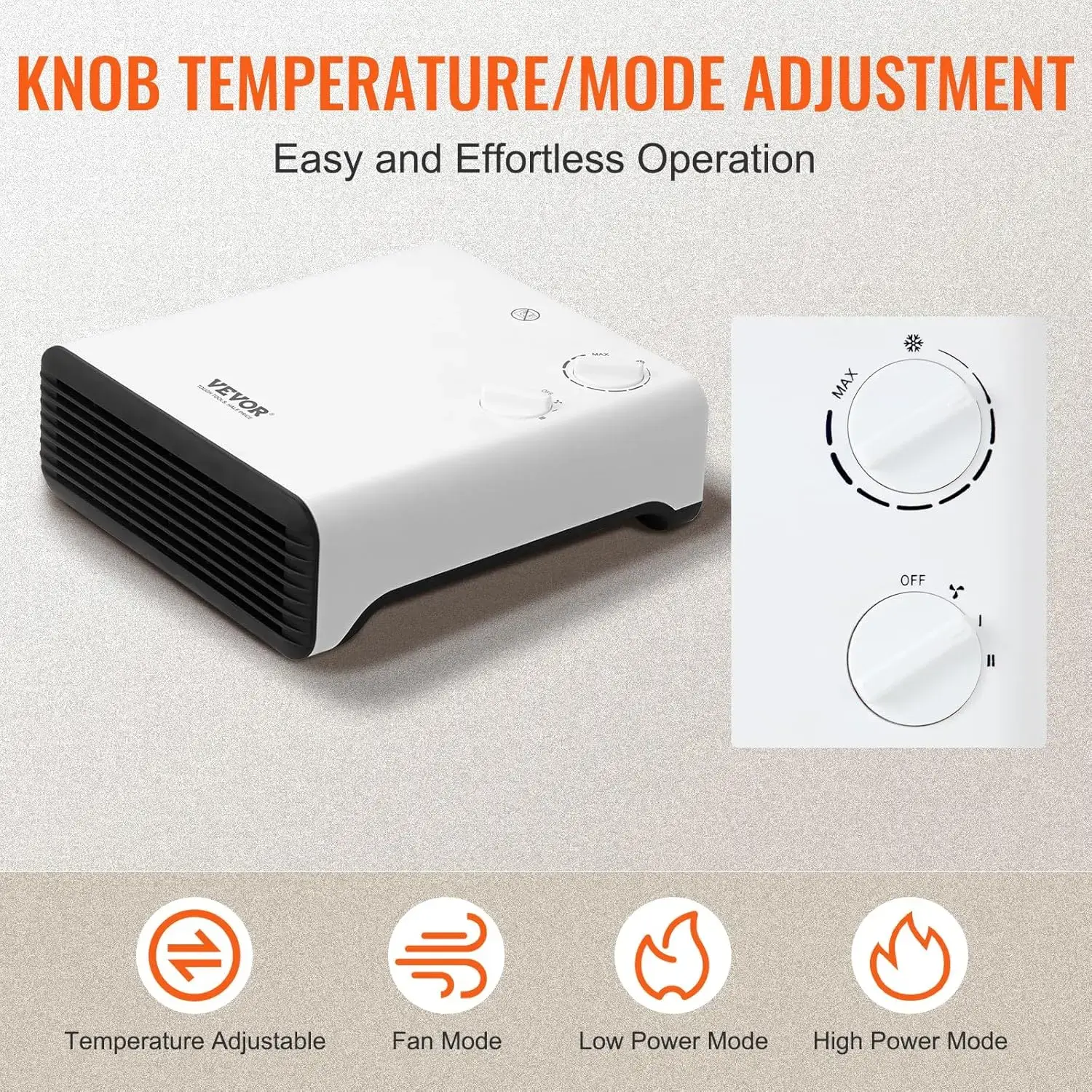 Electric Wall Heater 1500W, Small Space Heaters with Knob Adjustment, Tip-Over & Overheat & IPX24 Waterproof Safety Protection