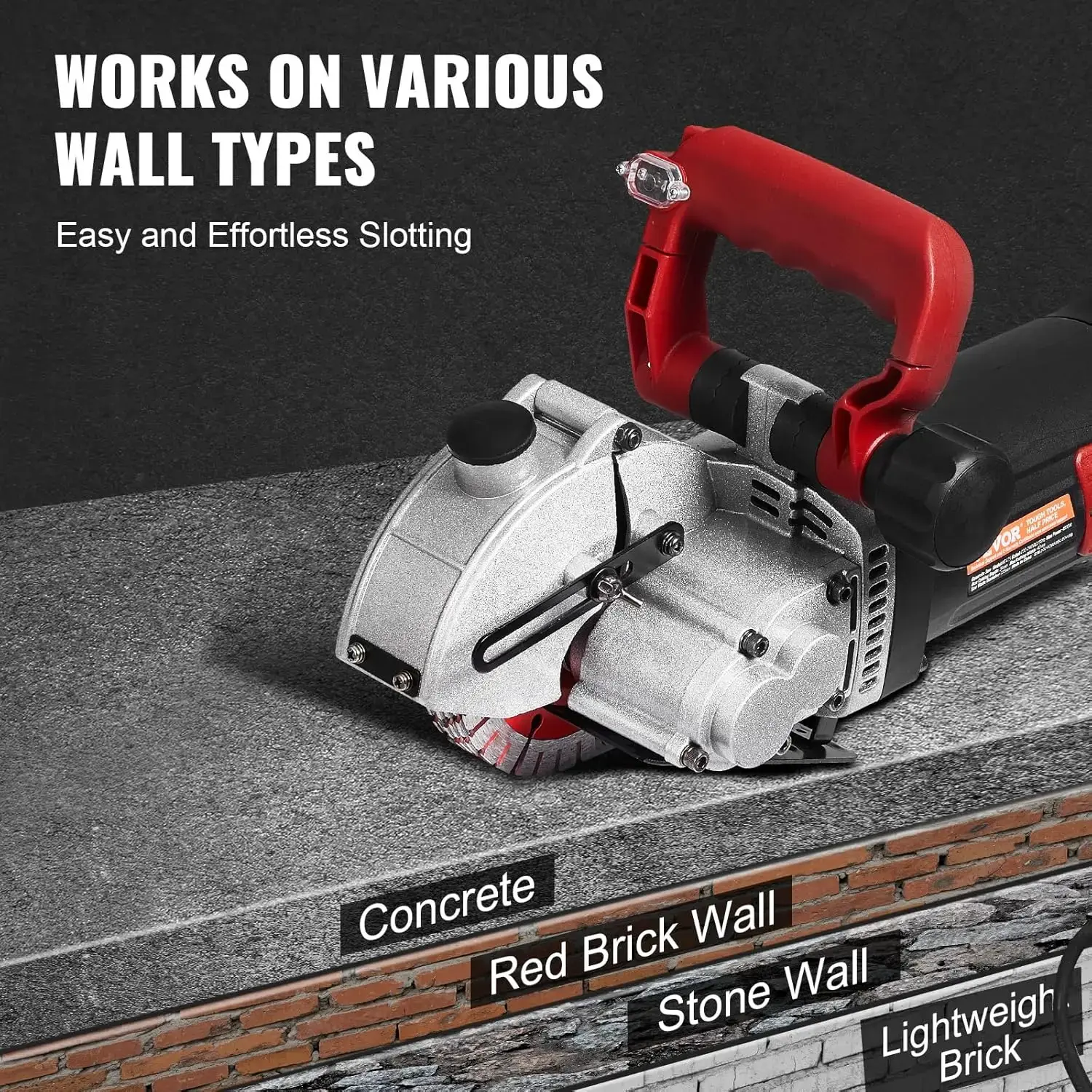 Wall Chaser, 4800W Slotting Machine with Laser Guide 6500rpm, Max Groove Depth and Width 1.6" x 1.65", Concrete Grooving