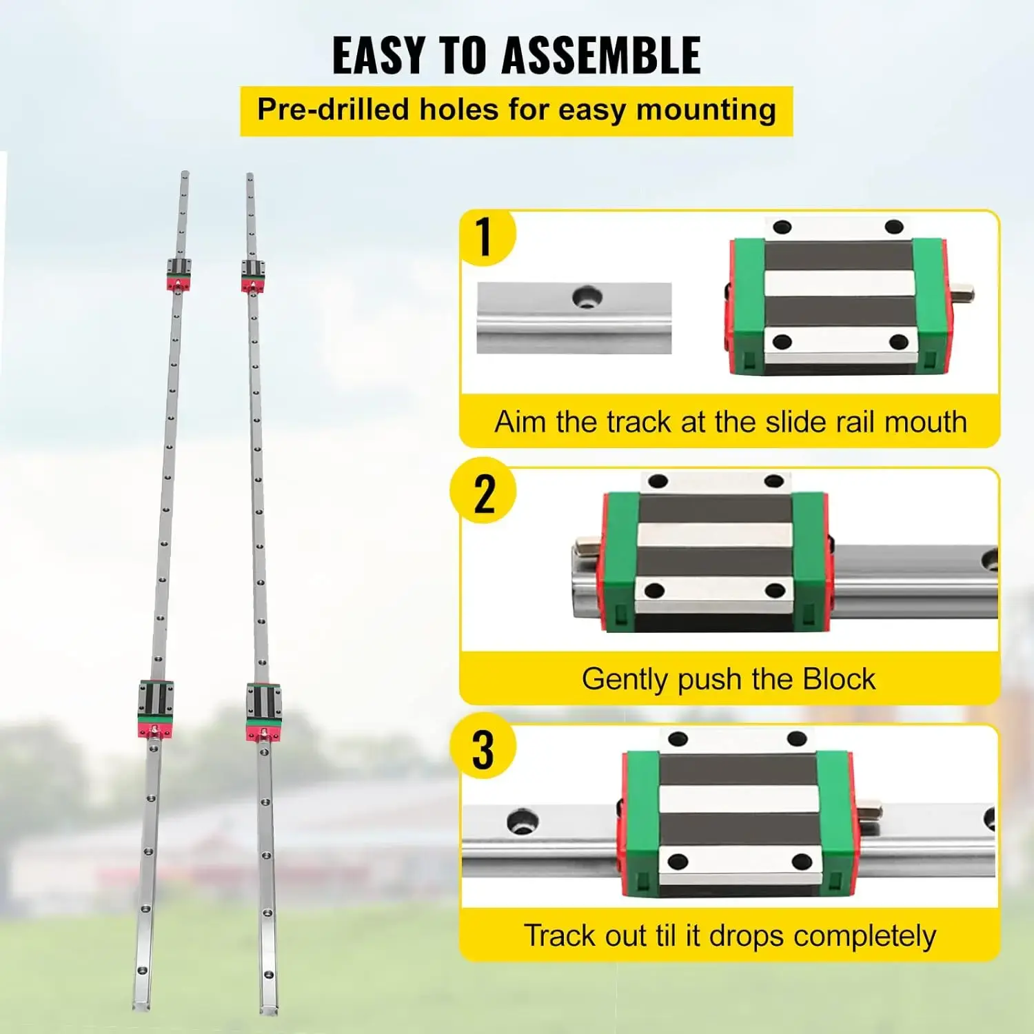 Rail HSR15-1500mm? 2pcs Linear Guideway Rail?4X Square Type Carriage Bearing Blocks?Linear Rail Support for 15mm Slotted Bearing