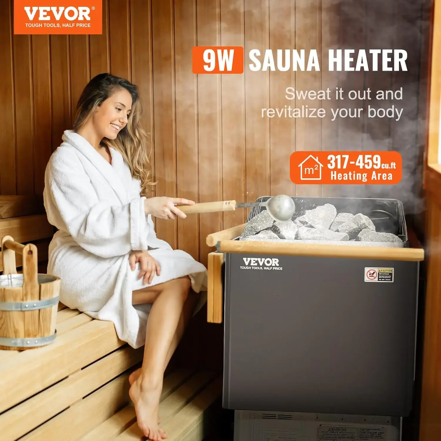 Sauna Heater, 9KW 220V Electric Sauna Stove, Steam Bath Sauna Heater with External Digital Controller, 3h Timer & Adjustable Tem