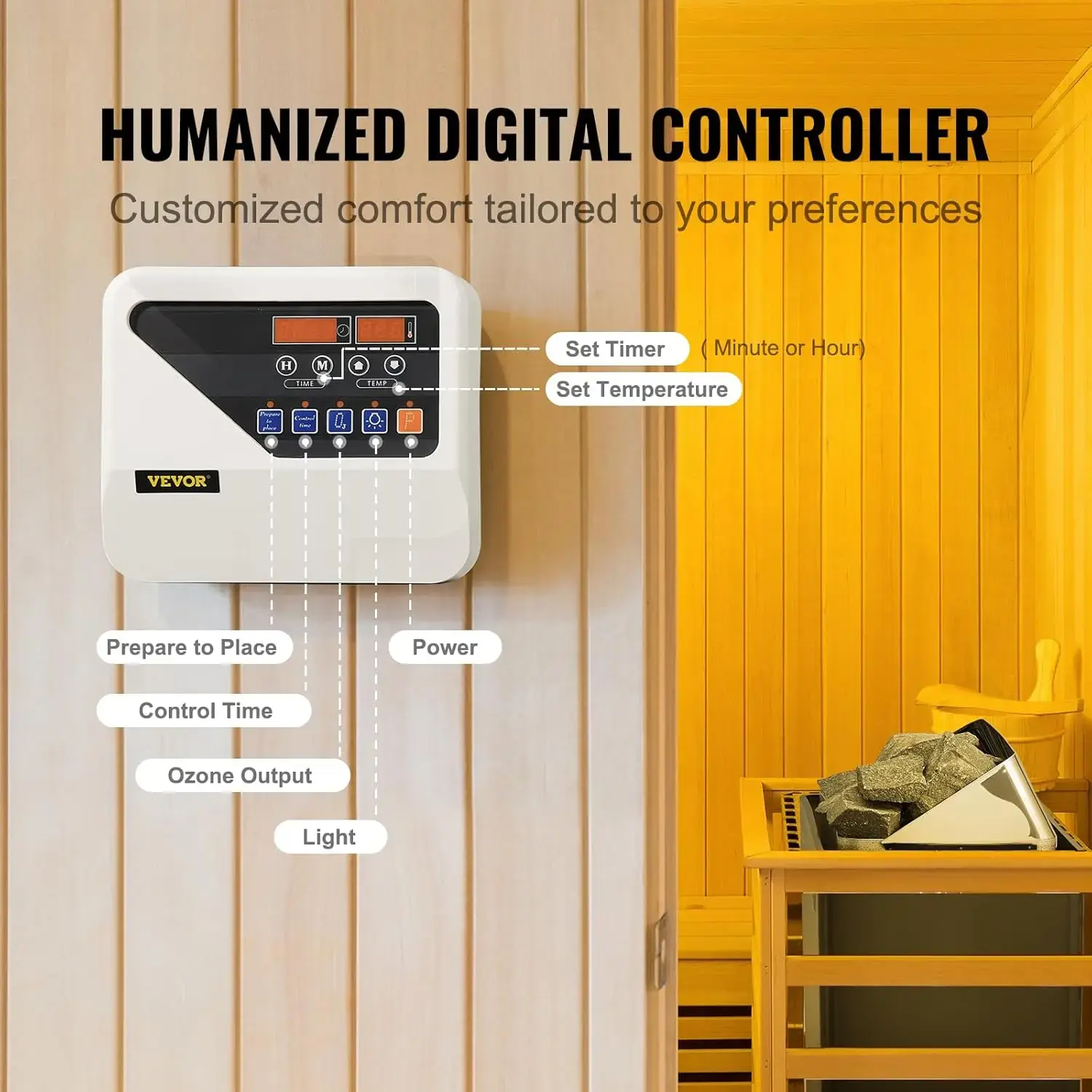 Sauna Heater, 9KW 220V Electric Sauna Stove, Steam Bath Sauna Heater with External Digital Controller, 3h Timer & Adjustable Tem