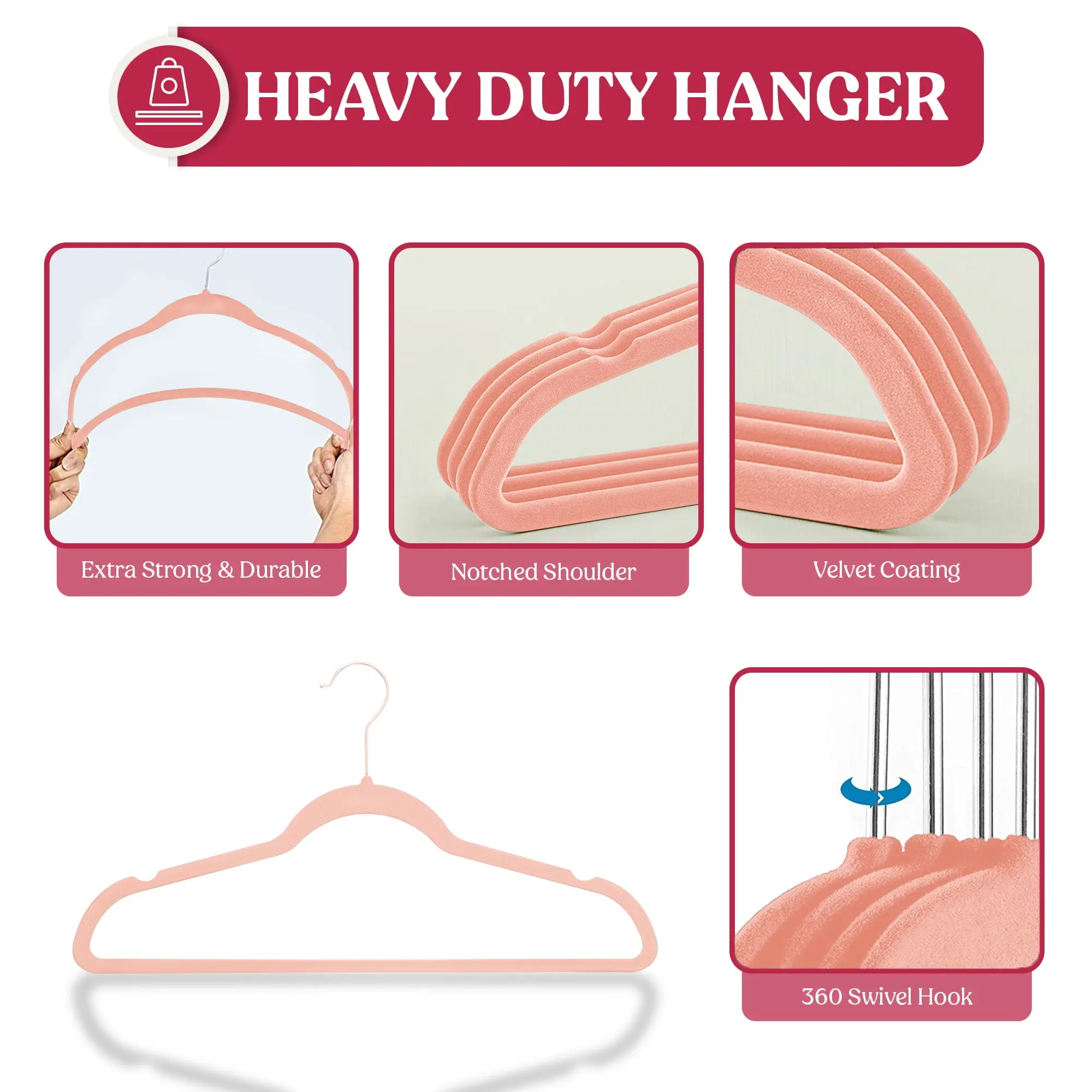 Non-Slip Velvet Hangers for Clothes 50 pack, Pink