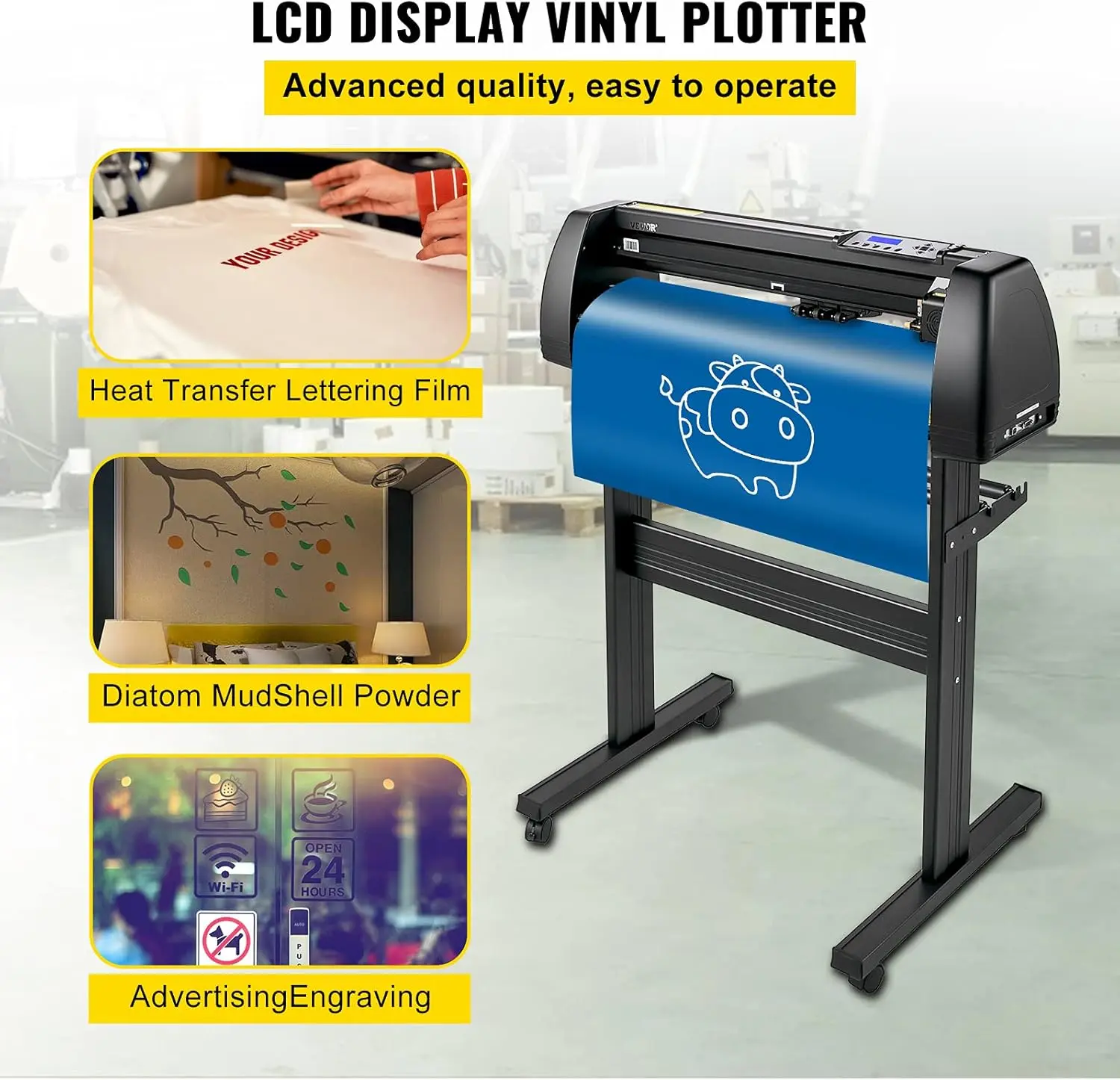 Vinyl Cutter Machine,28inch Vinyl Plotter,LCD Display Plotter Cutter,Adjustable Double-Spring Pinch Rollers Sign Cutting Plotter