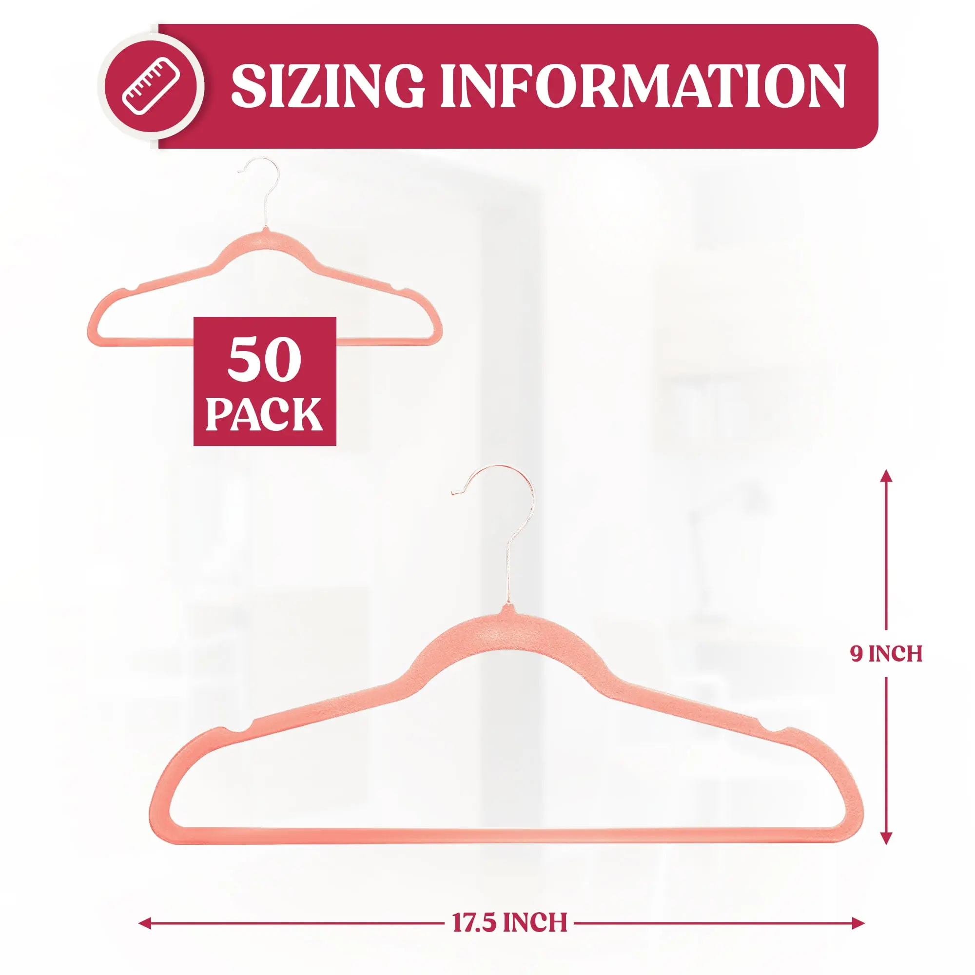 Non-Slip Velvet Hangers for Clothes 50 pack, Pink