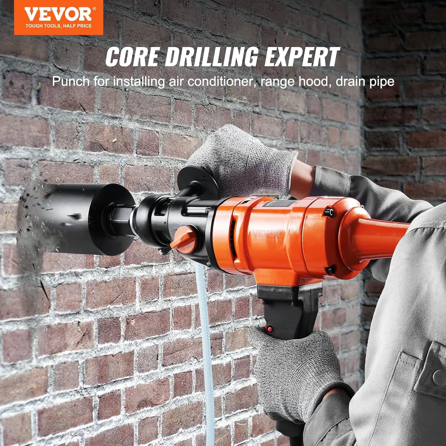 Diamond Core Drilling Machine,4in Handheld Wet Concrete Core Drill Rig, 1100-2400RPM Two Speed & 1-1/4" Thread & 2 Bubble Levels