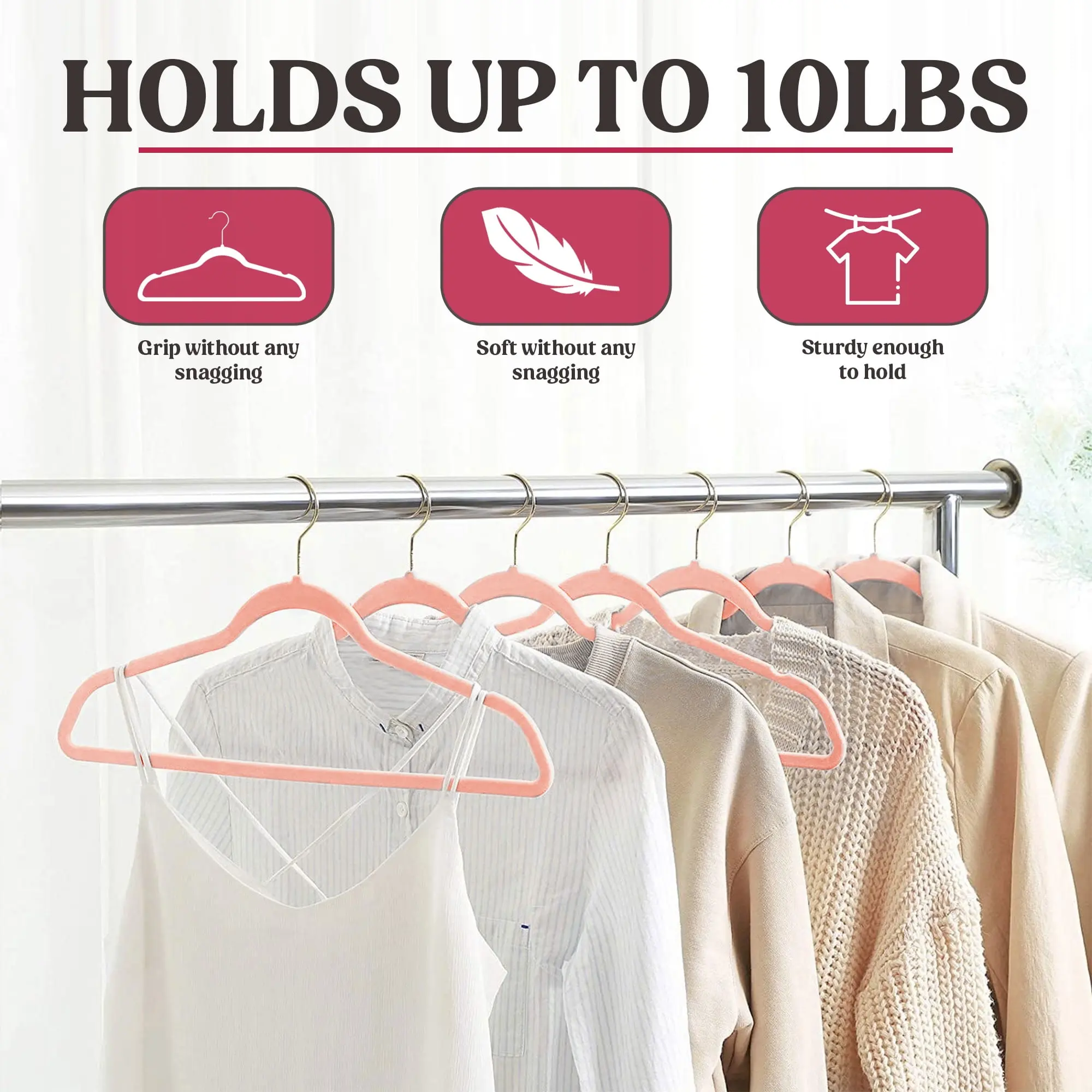Non-Slip Velvet Hangers for Clothes 50 pack, Pink