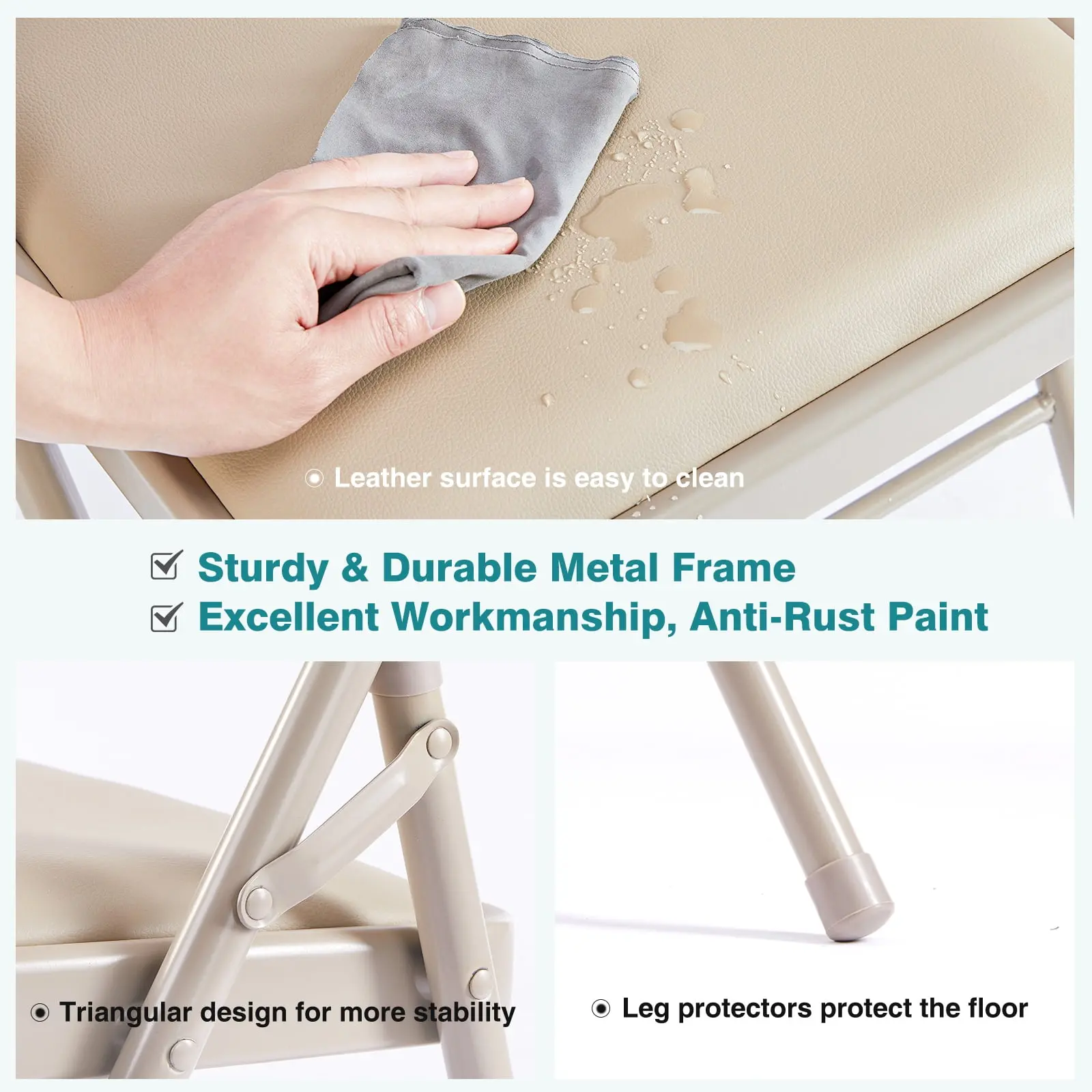 2 Pack Folding Chair with Sturdy Metal Frame, High-Density Padding, and Water-Resistant PU Leather - Ideal for Meetings