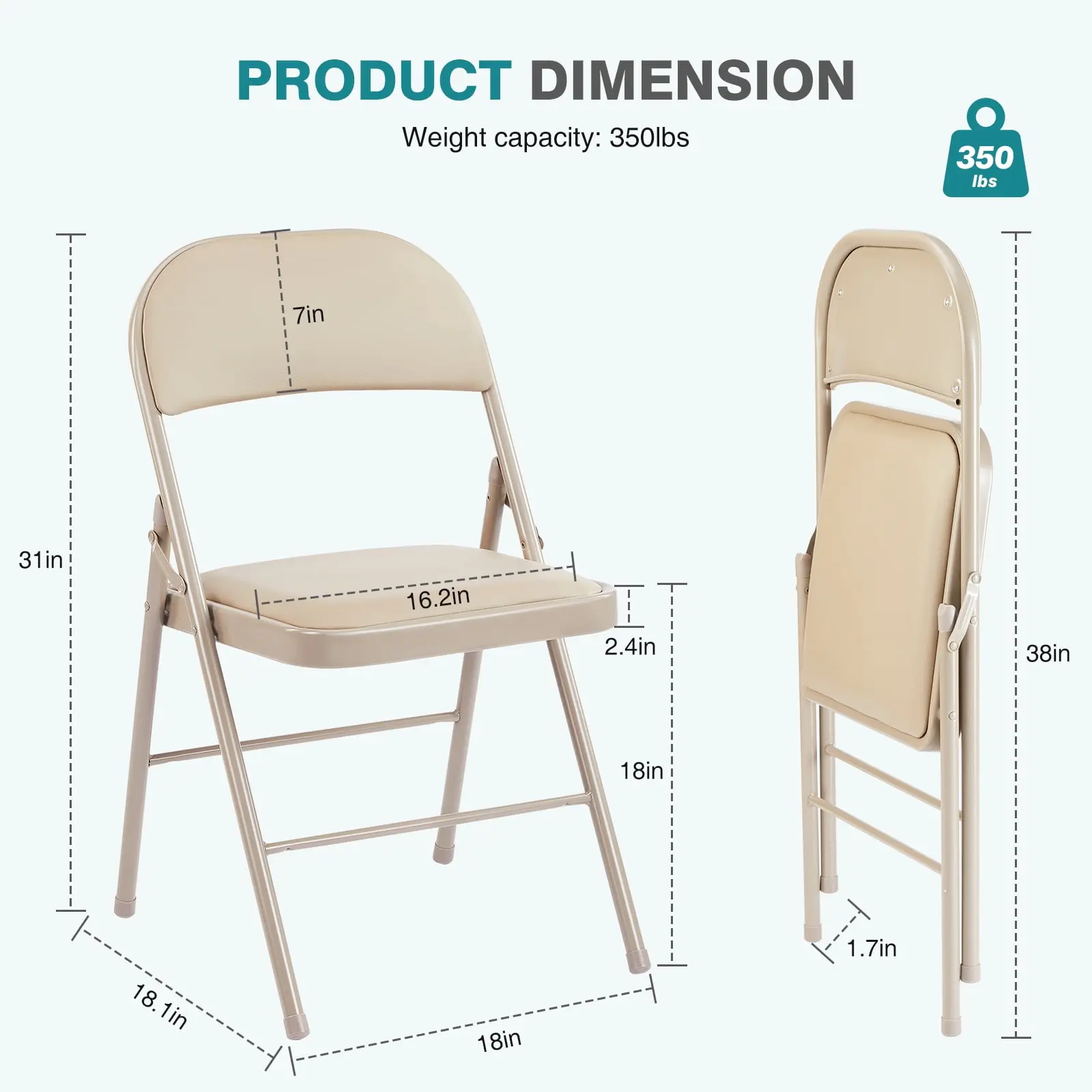 2 Pack Folding Chair with Sturdy Metal Frame, High-Density Padding, and Water-Resistant PU Leather - Ideal for Meetings