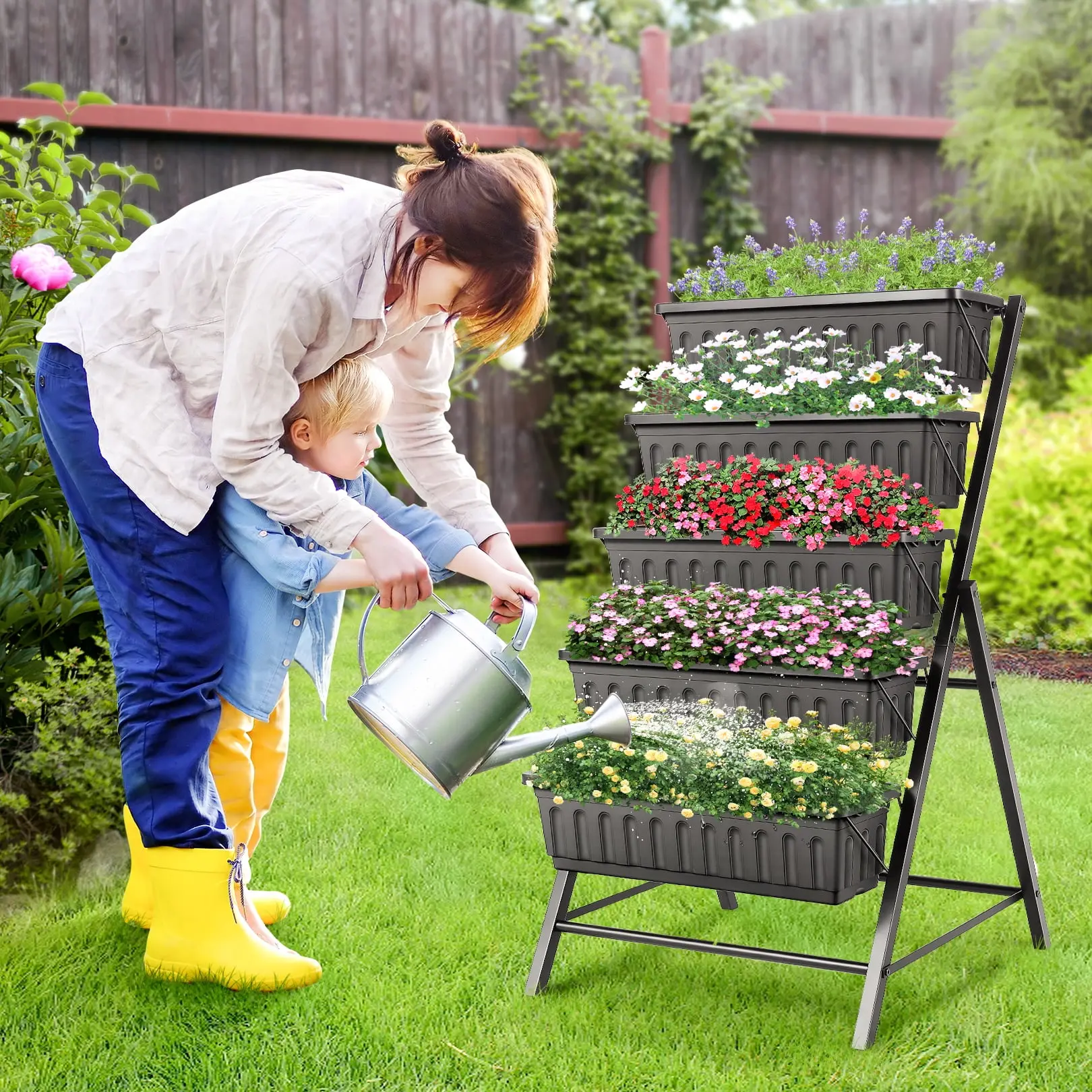 4 ft Vertical Garden 5-Tier Raised Garden Bed Planter Box for Patio Balcony Flower Herb Freestanding Garden Planter Black