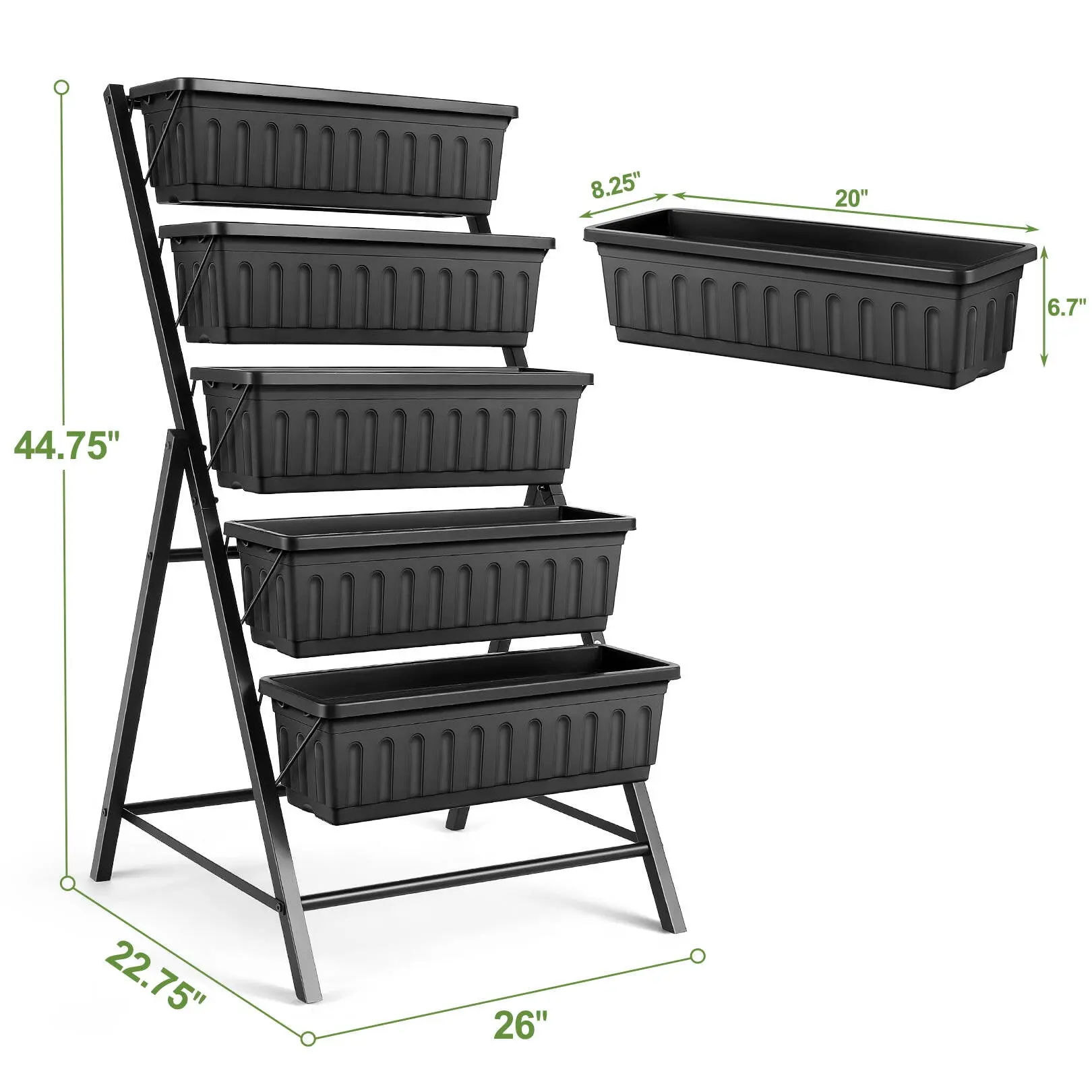 4 ft Vertical Garden 5-Tier Raised Garden Bed Planter Box for Patio Balcony Flower Herb Freestanding Garden Planter Black