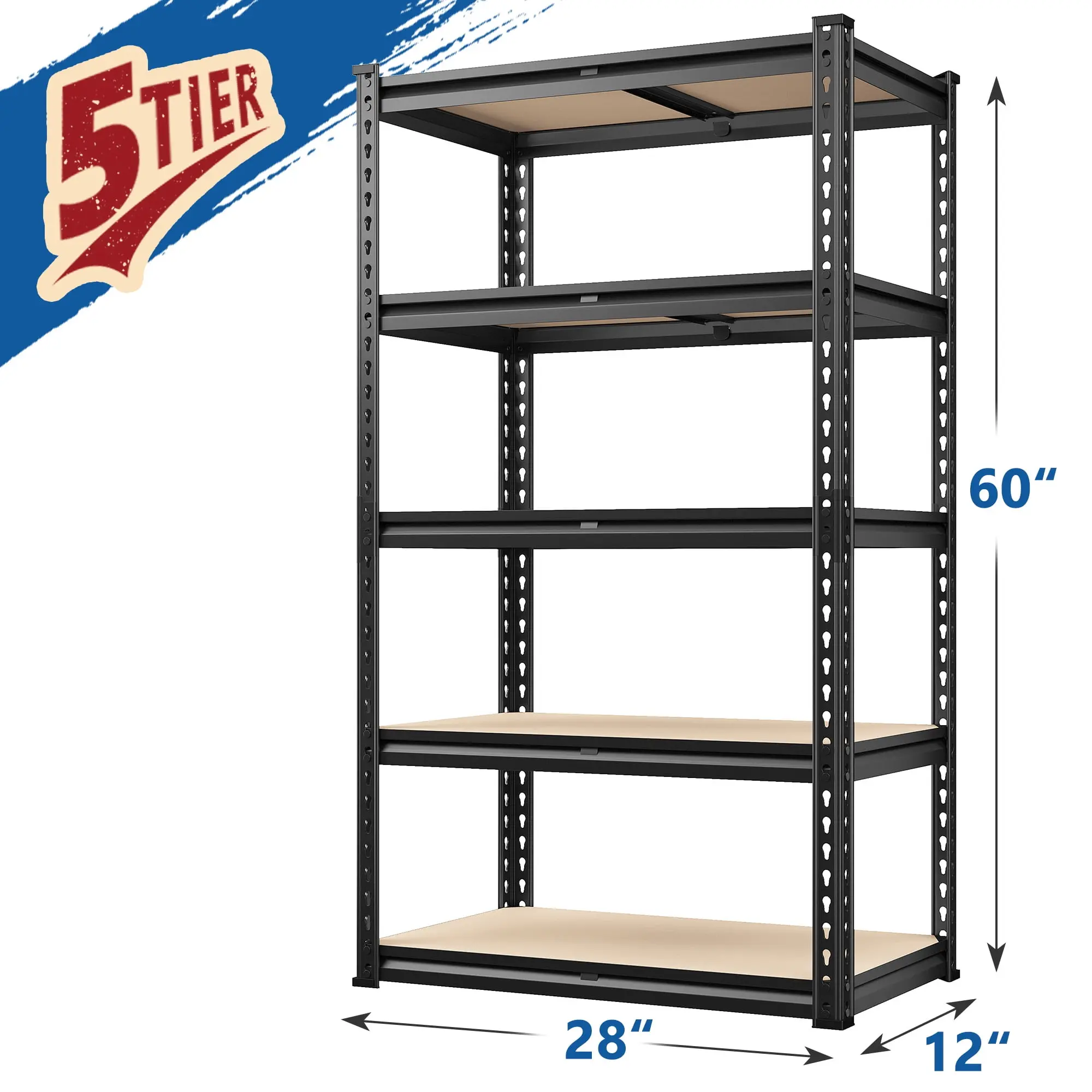5 Tier Garage Shelving Heavy Duty 1800LBS Storage Shelves Units,28"Lx12"Wx60"H