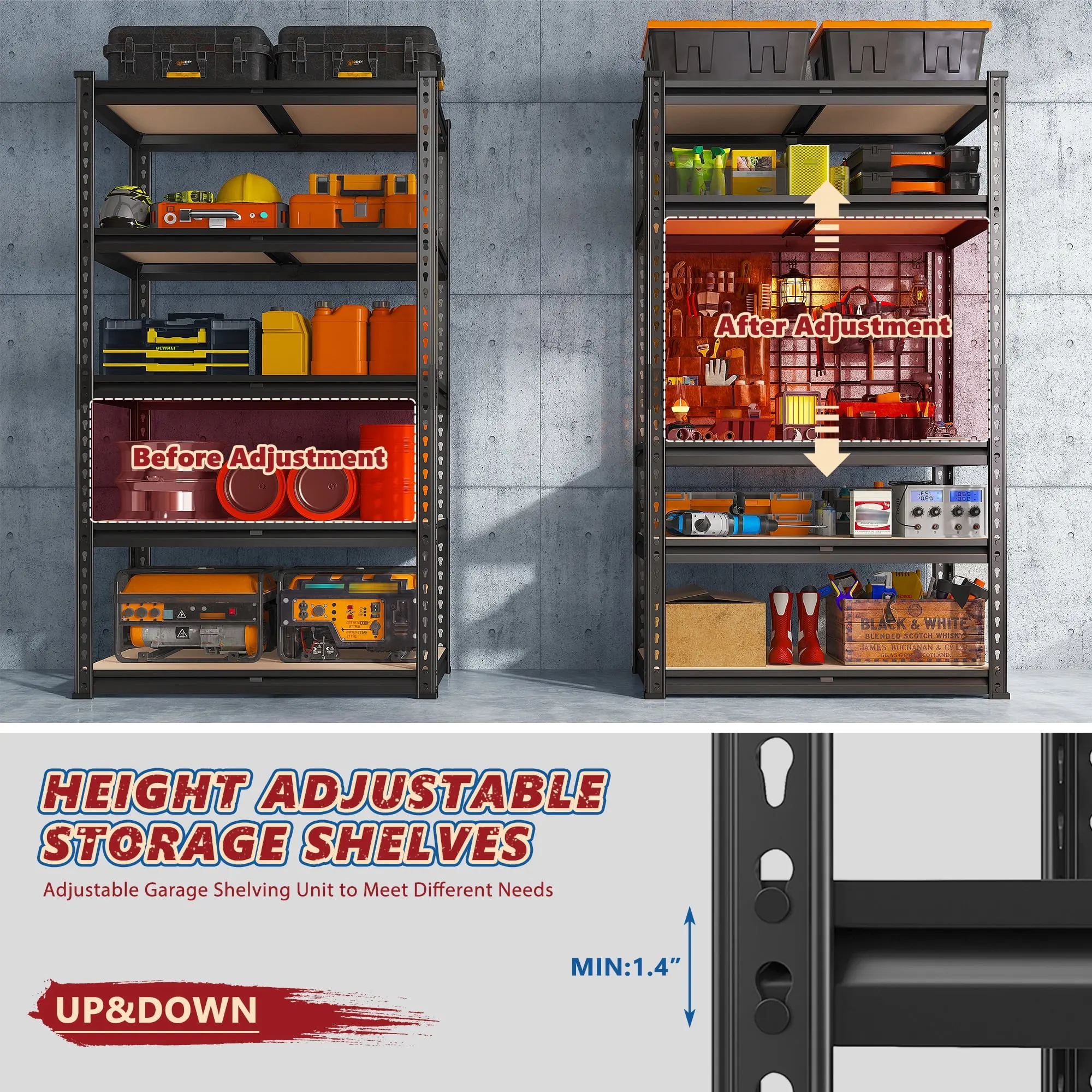 5 Tier Garage Shelving Heavy Duty 1800LBS Storage Shelves Units,28"Lx12"Wx60"H