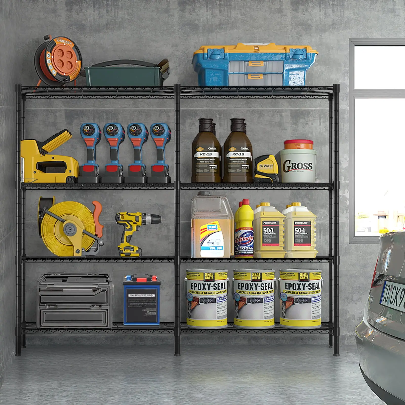 4-Tire Heavy Duty Storage Rack, Adjustable NSF Wire Shelving Unit Garage Kitchen Black, Capacity for 800 lbs, 36"L x 14"W x 47"H