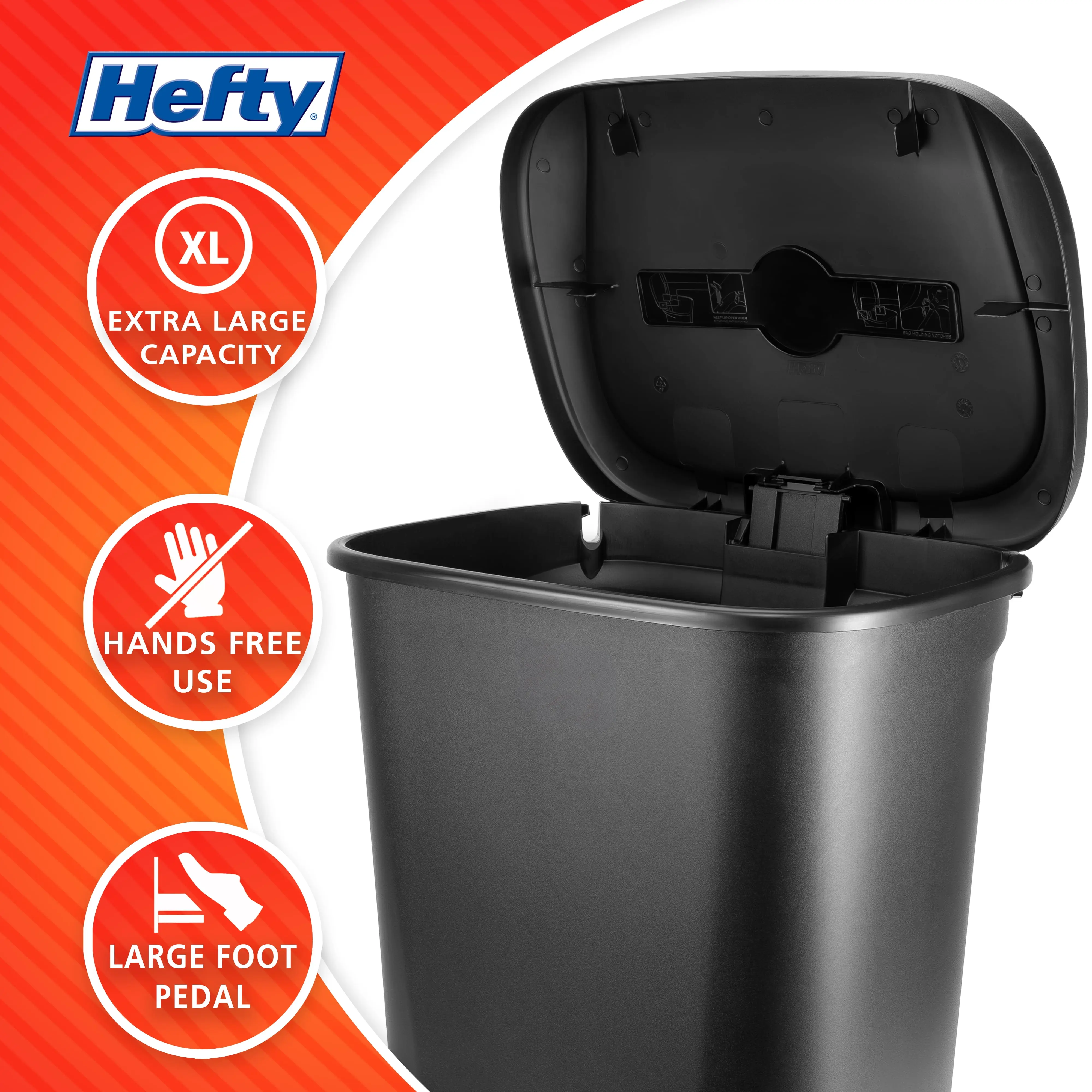 20.4 Gallon Step-On Trash Can, Plastic Extra Large Kitchen Trash Can, Black