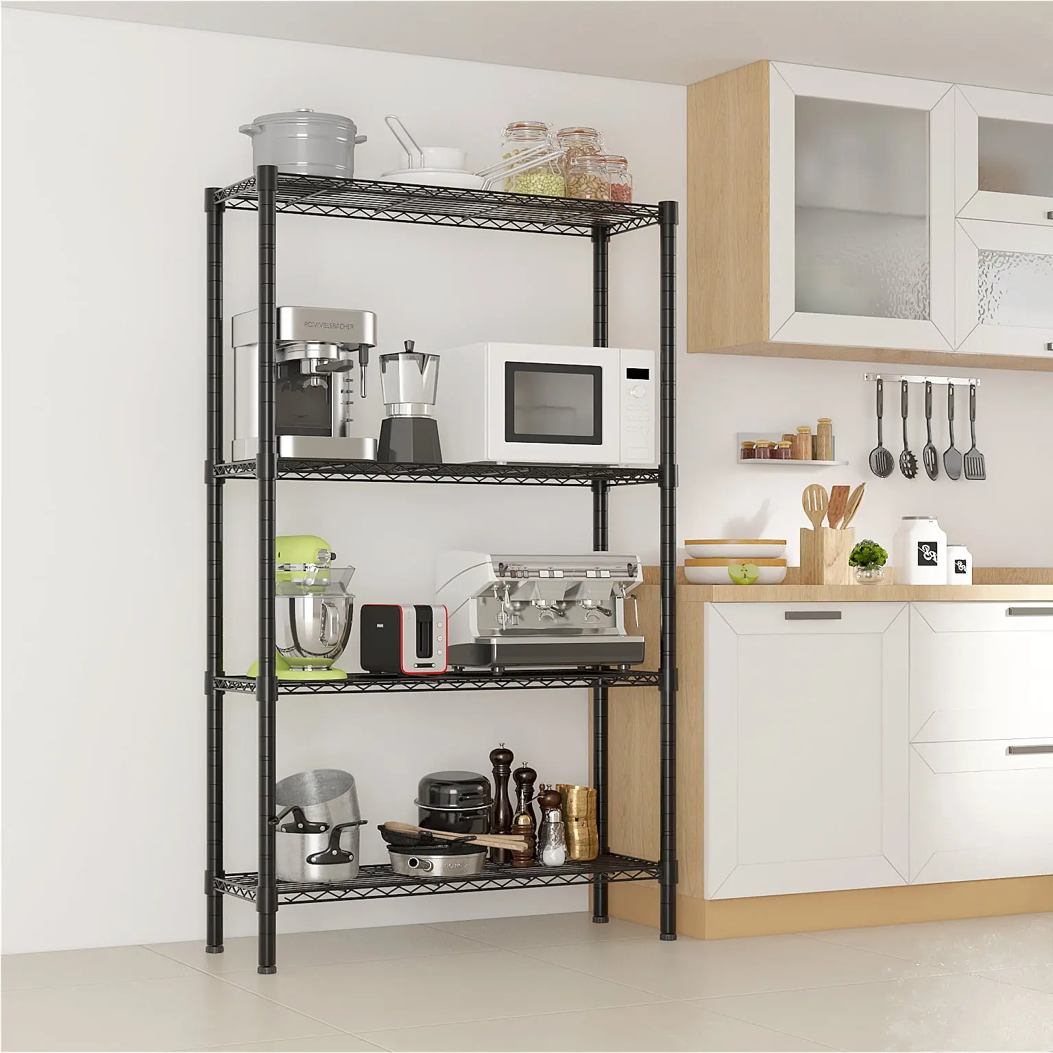 4-Tire Heavy Duty Storage Rack, Adjustable NSF Wire Shelving Unit Garage Kitchen Black, Capacity for 800 lbs, 36"L x 14"W x 47"H