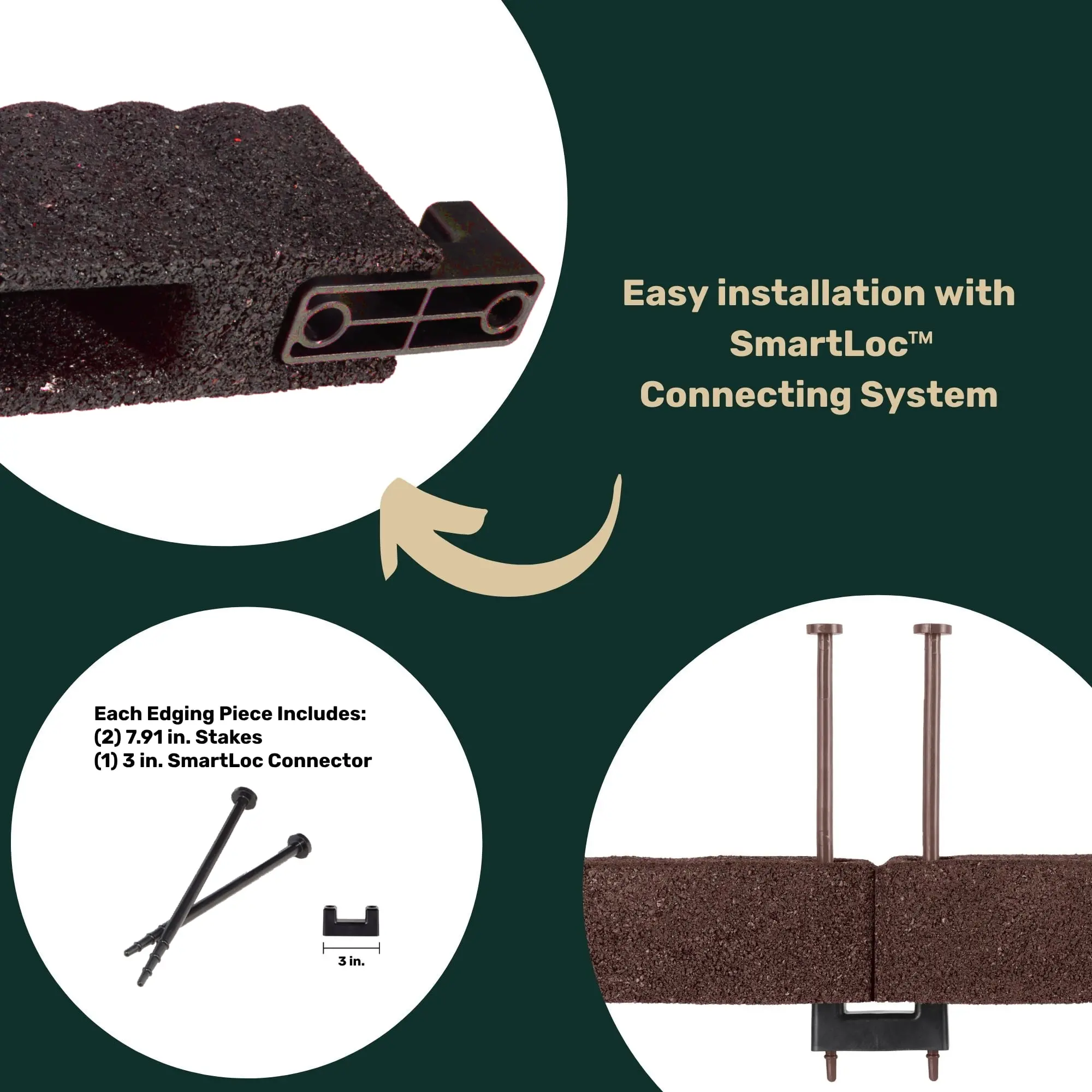 2' x 3" Brown Recycled Rubber Garden Border Landscape Edging - 8 Pack
