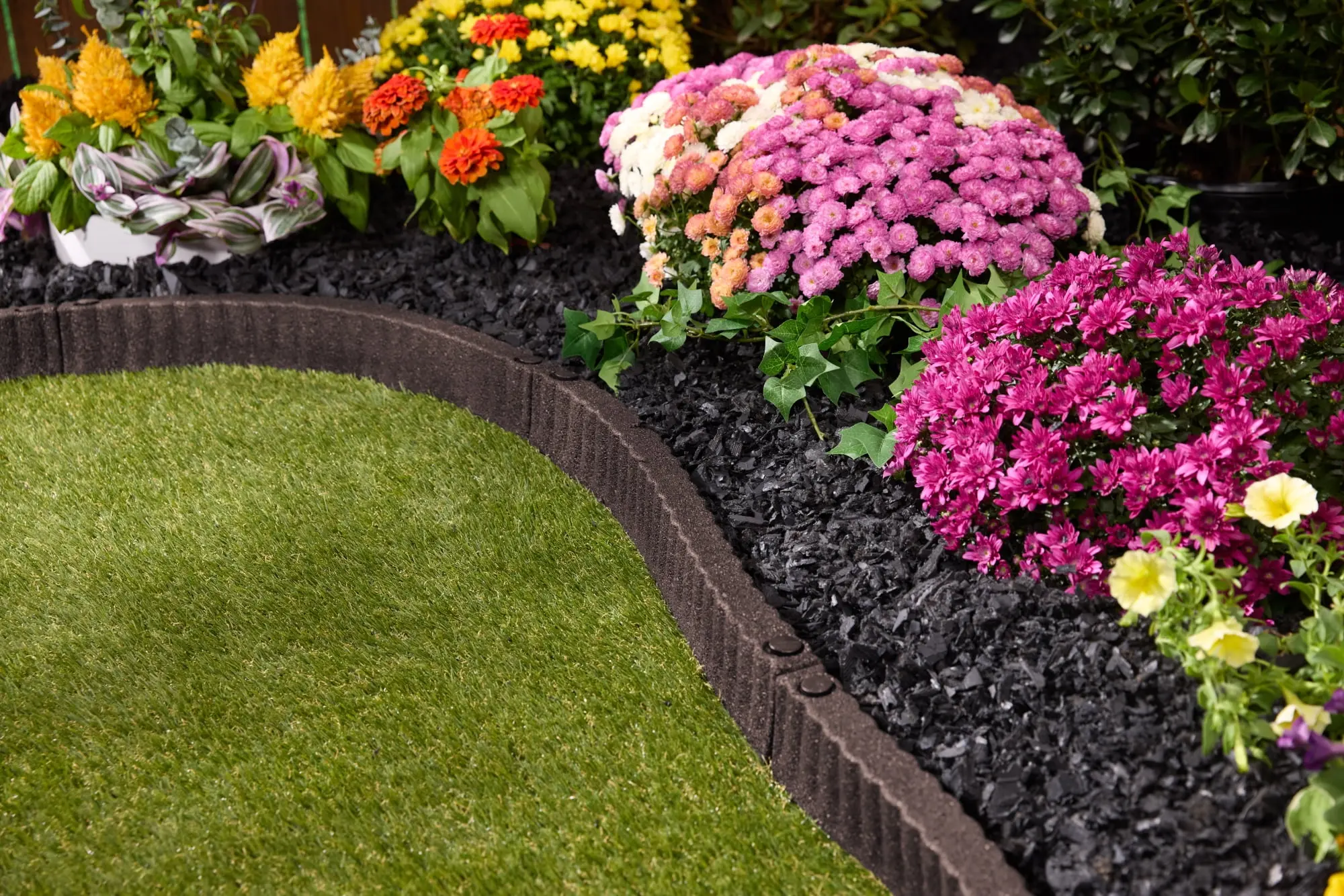 2' x 3" Brown Recycled Rubber Garden Border Landscape Edging - 8 Pack