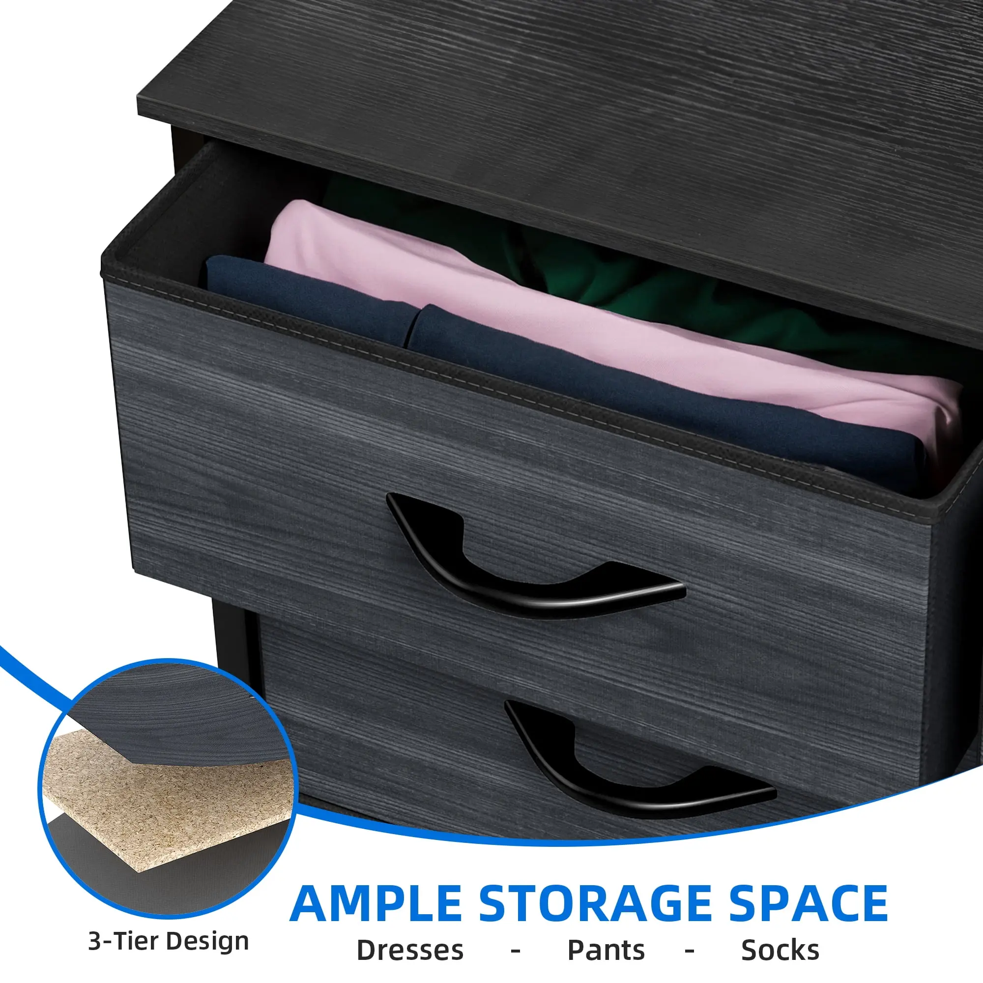 Charcoal Black 8-Drawer Fabric Dresser for Bedroom, Storage Tower for Adults & Teens, Closet
