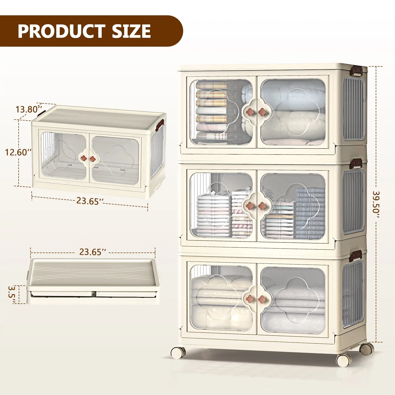 Storage Bins with Lid, Extra Large Collapsible Storage Bins, 3 Packs Stackable Storage Bins with Wheels,Closet Organizers