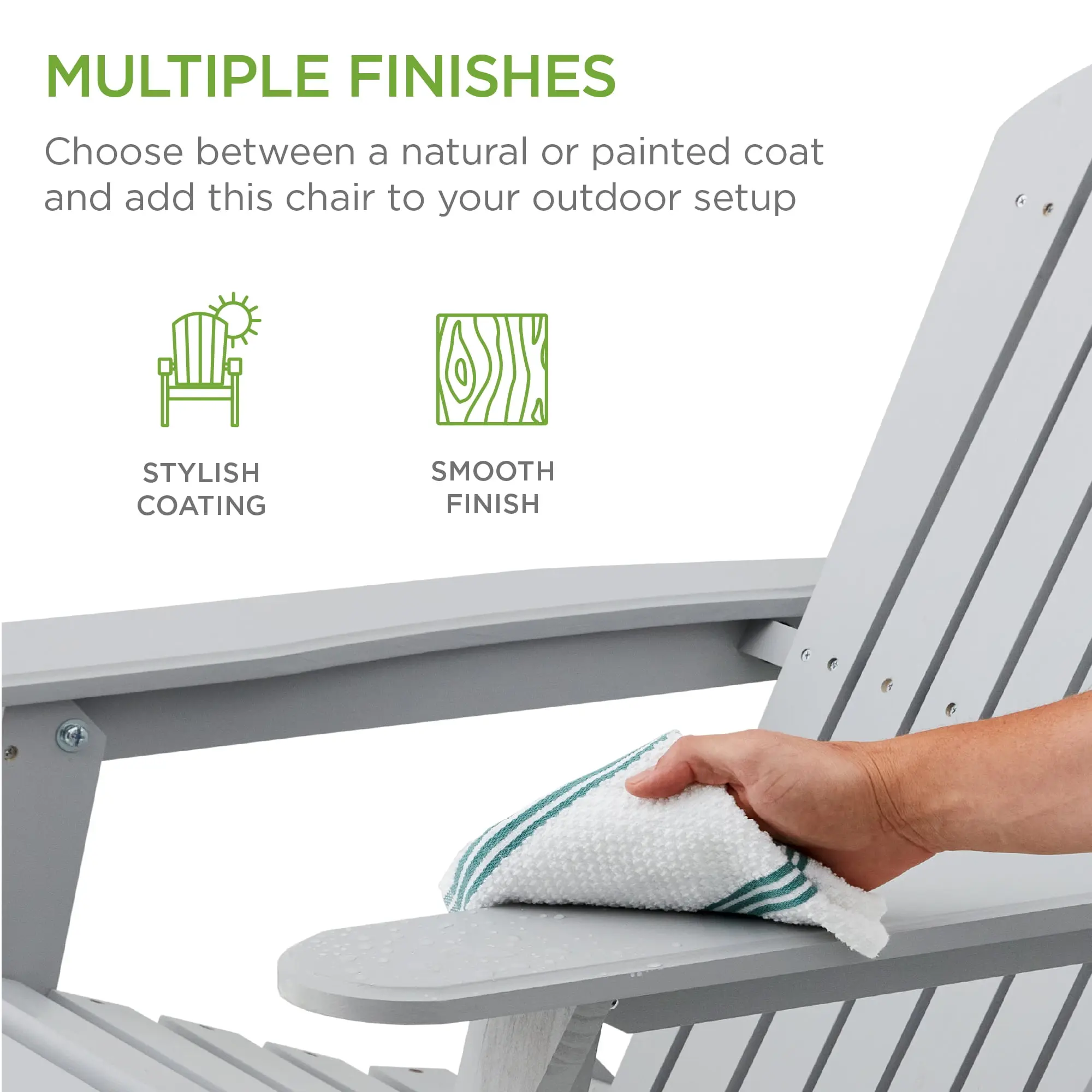 Folding Adirondack Chair Outdoor, Wooden Accent Lounge Furniture w/ 350lb Capacity - Gray
