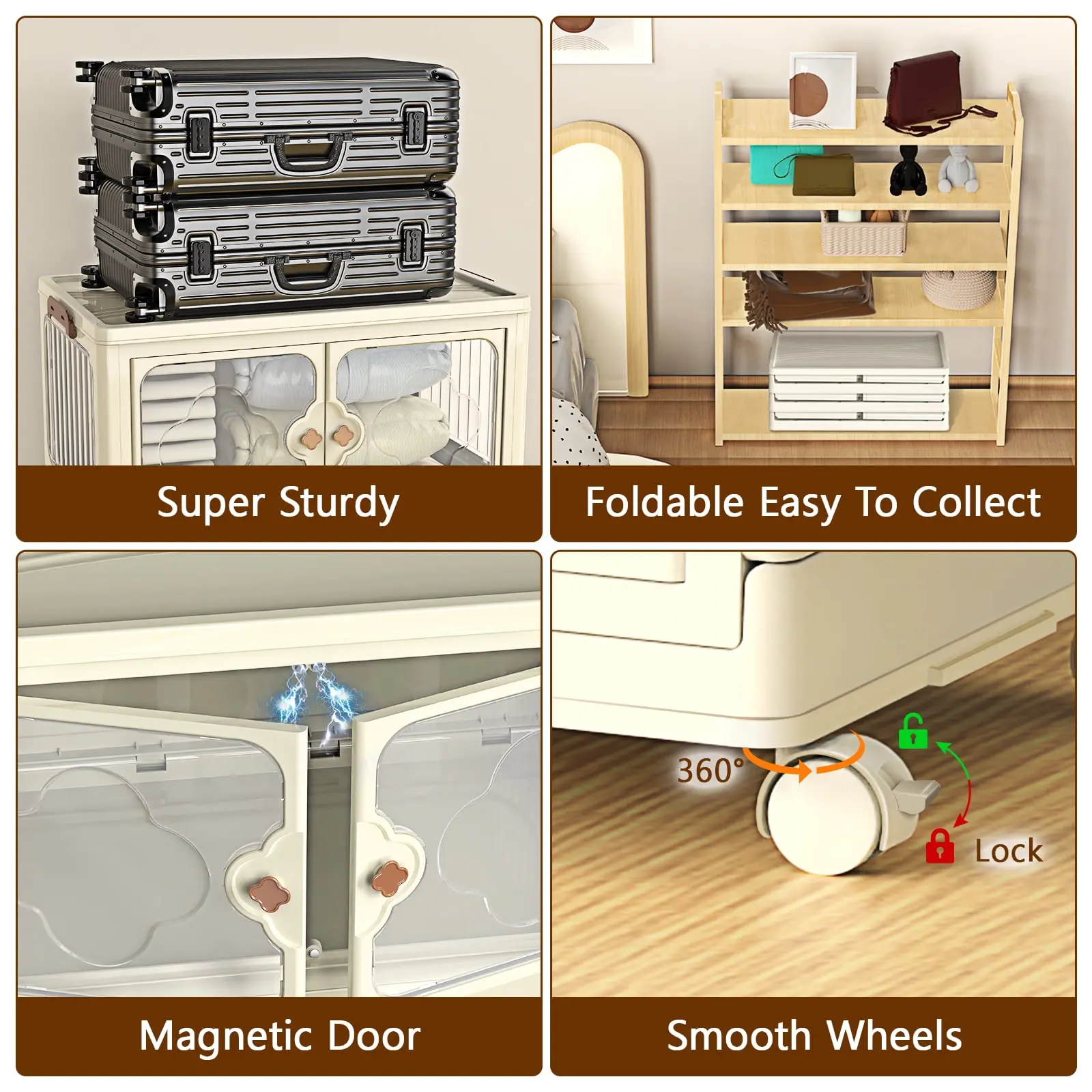 Storage Bins with Lid, Extra Large Collapsible Storage Bins, 3 Packs Stackable Storage Bins with Wheels,Closet Organizers