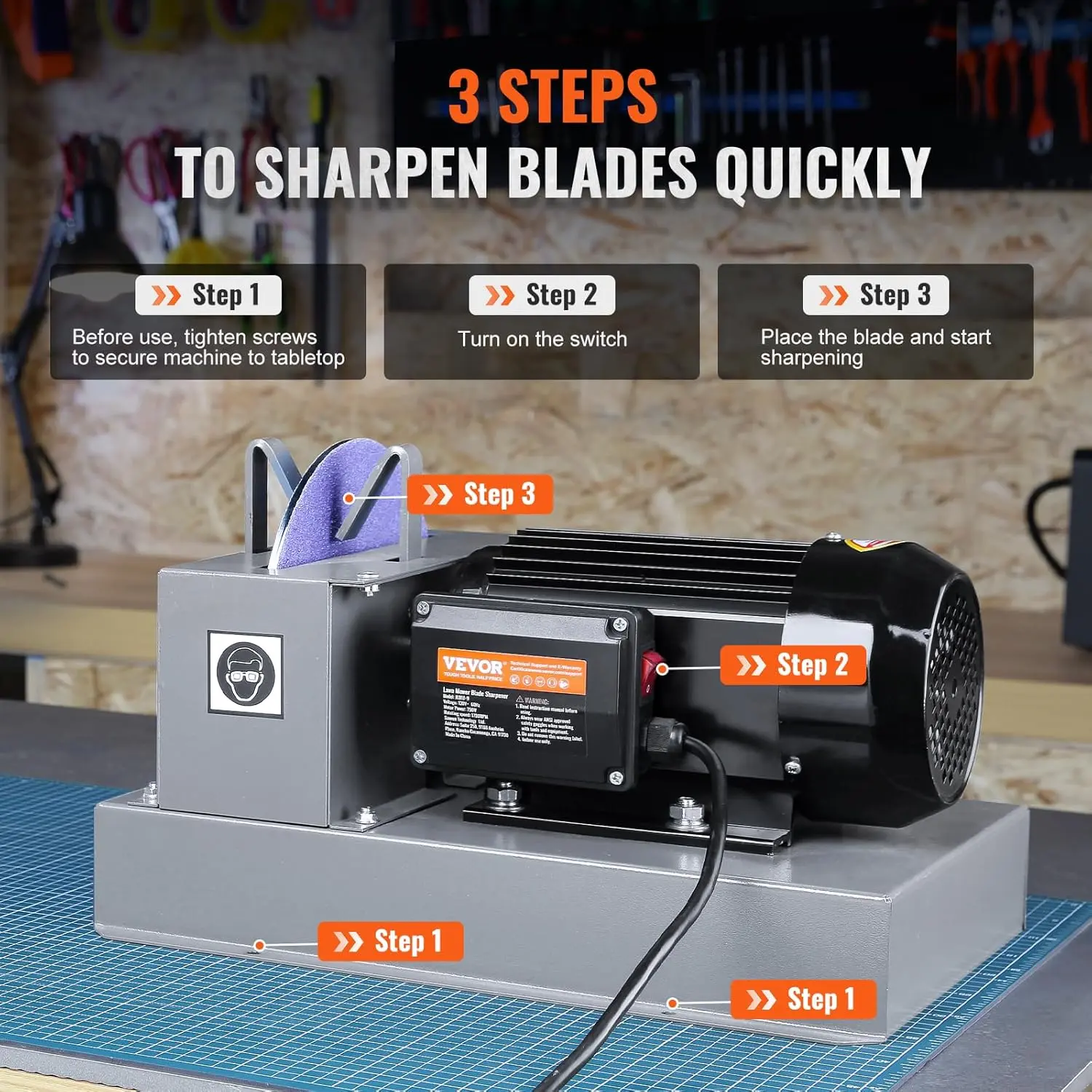 Lawn Mower Blade Sharpener, 1HP 750W Lawnmower Blade Grinder with 9-inch Ceramic Grinding Wheel, Bench Mower Sharpening Machine