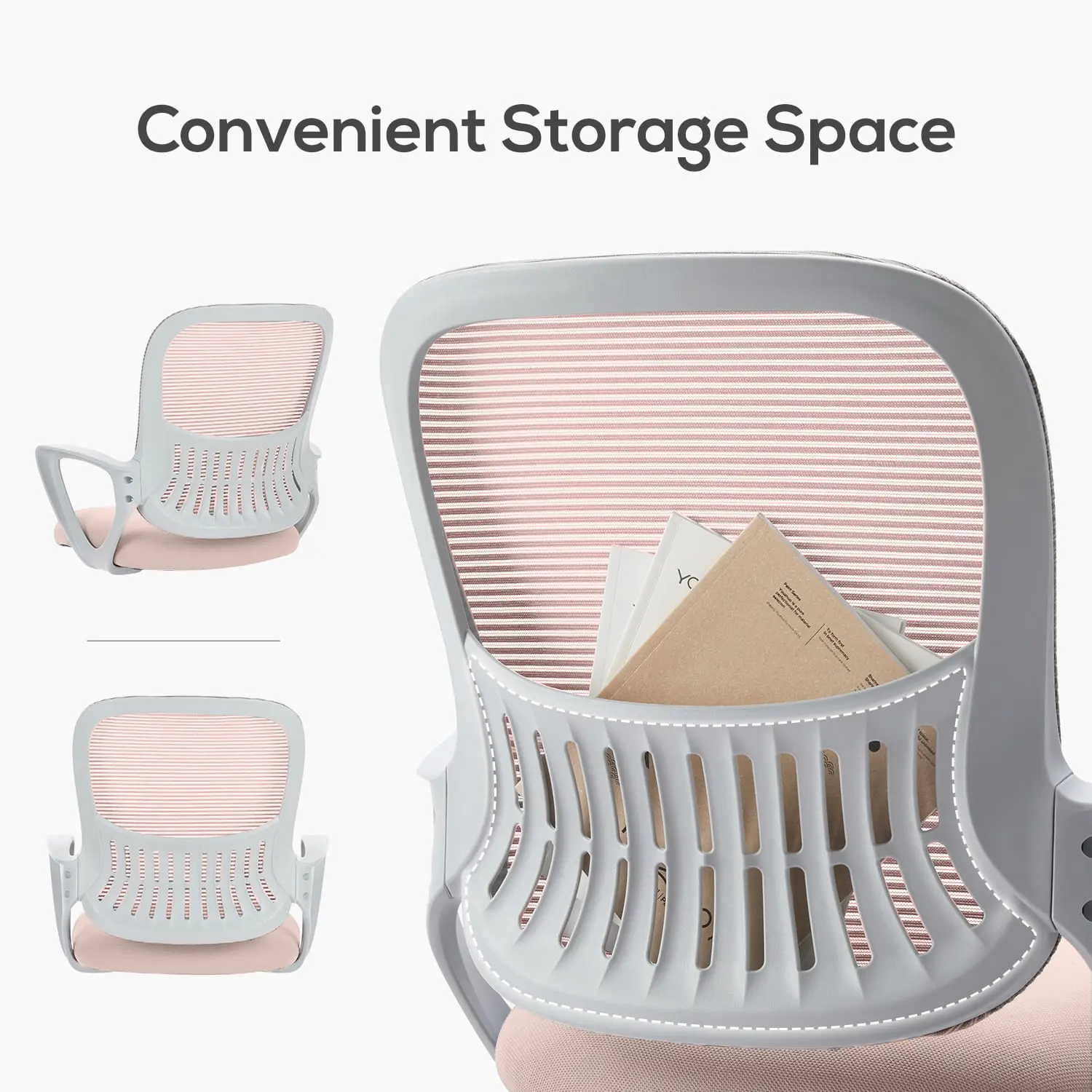 Desk Chair with Ergonomic Lumbar Support for Home, Office, Bedroom, 250lbs, Pink