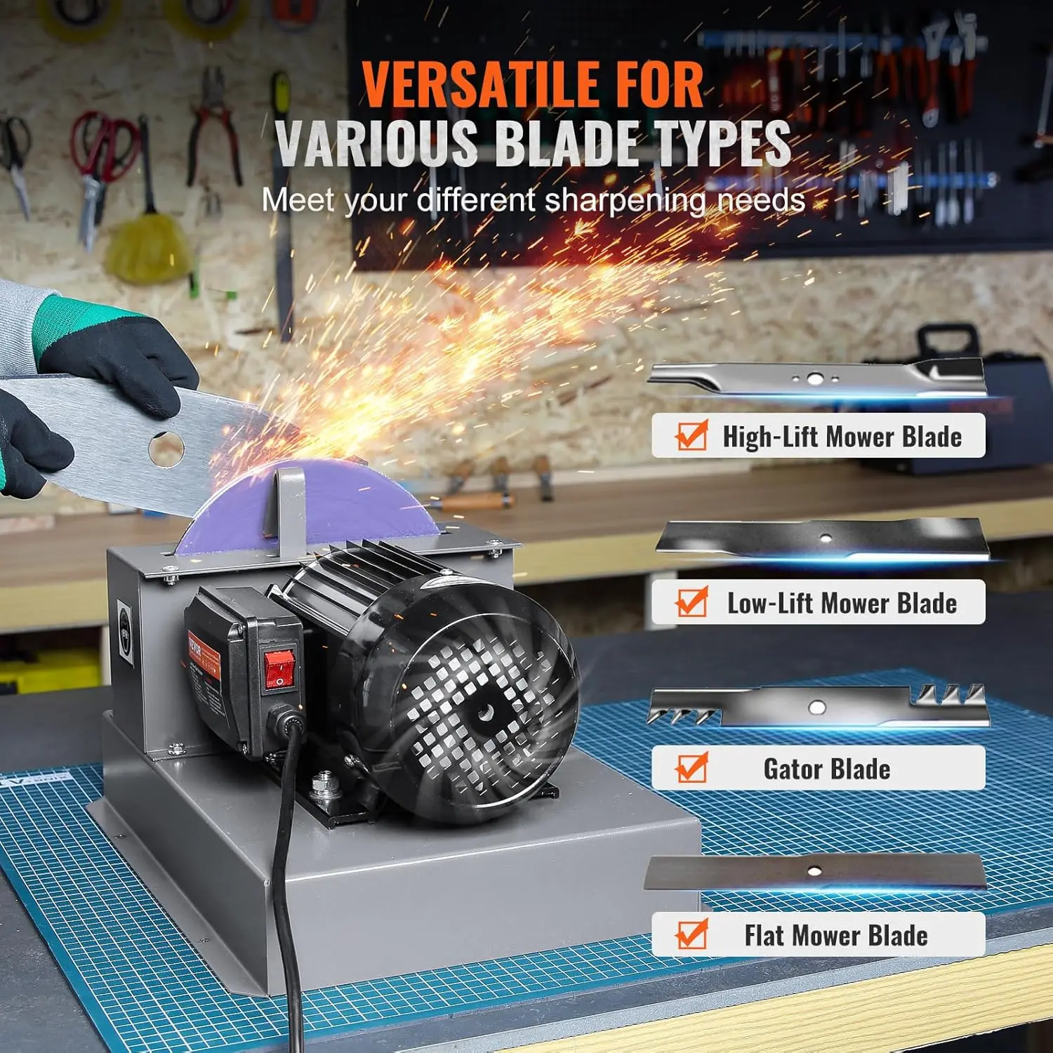 Lawn Mower Blade Sharpener, 1HP 750W Lawnmower Blade Grinder with 9-inch Ceramic Grinding Wheel, Bench Mower Sharpening Machine