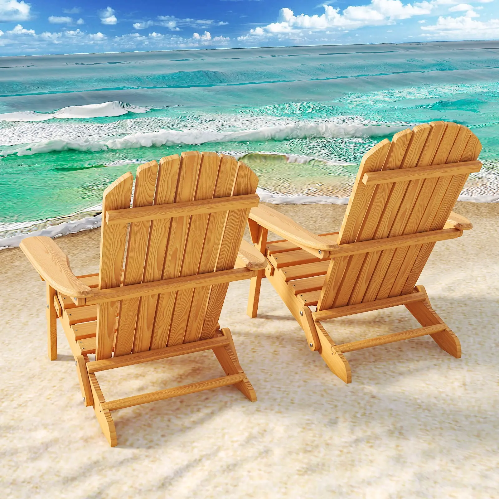 Folding Wooden Adirondack Chair Folding Wood Accent Wood Single Chair for Outdoor and Indoor, Wood Lounge Chair, Natural Color
