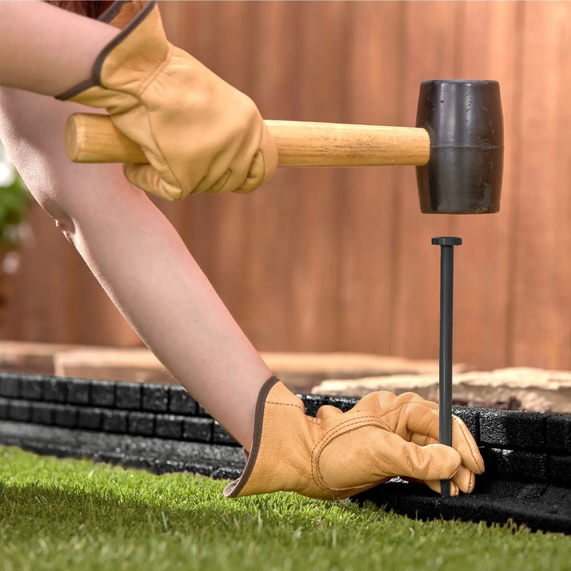 Brickface Landscape Edging, 4' Black Rubber Garden Edging Border, 6 pack