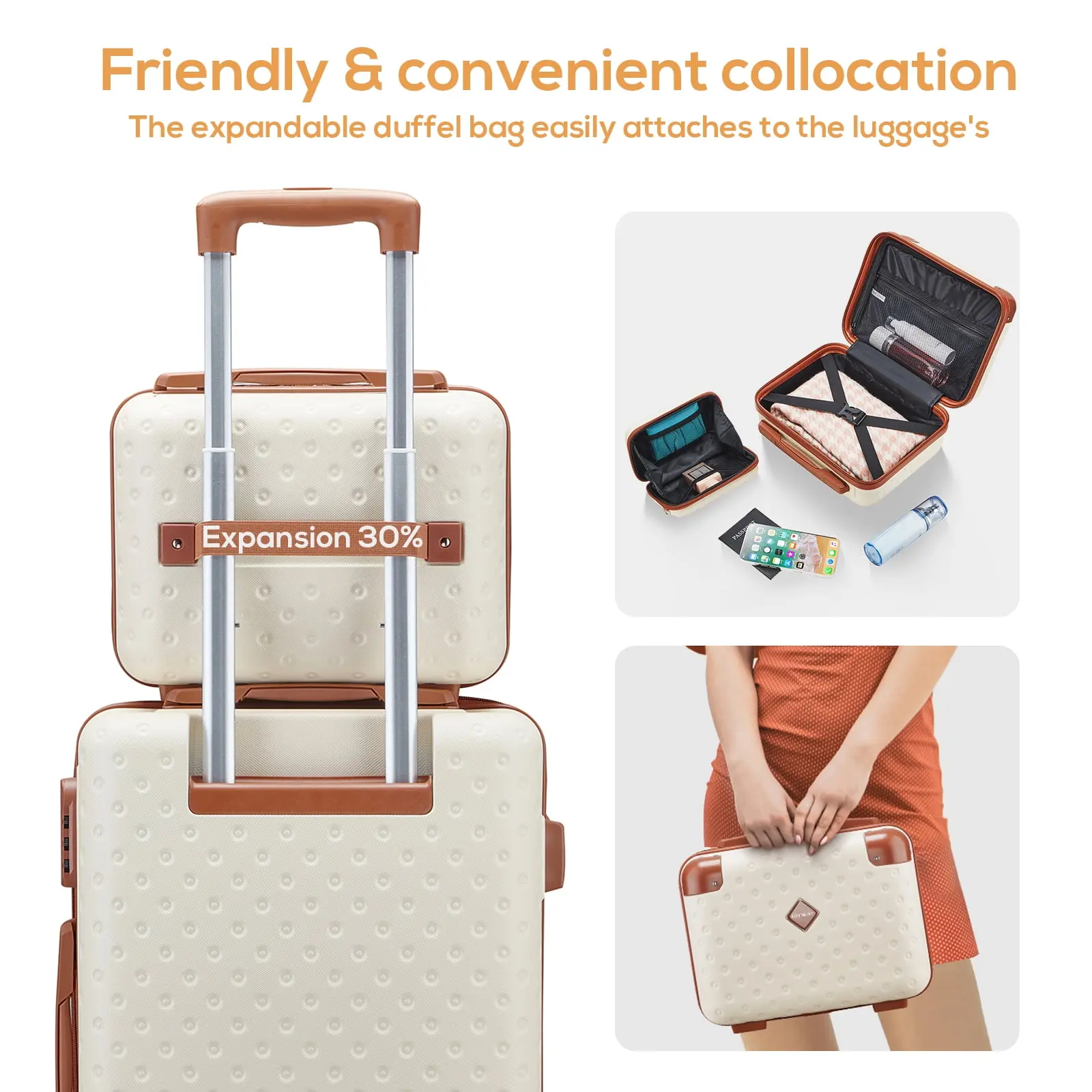 3-Piece Carry-on Luggage Set with Swivel Wheel Combination Lock Lightweight Hard Shell Set-Beige
