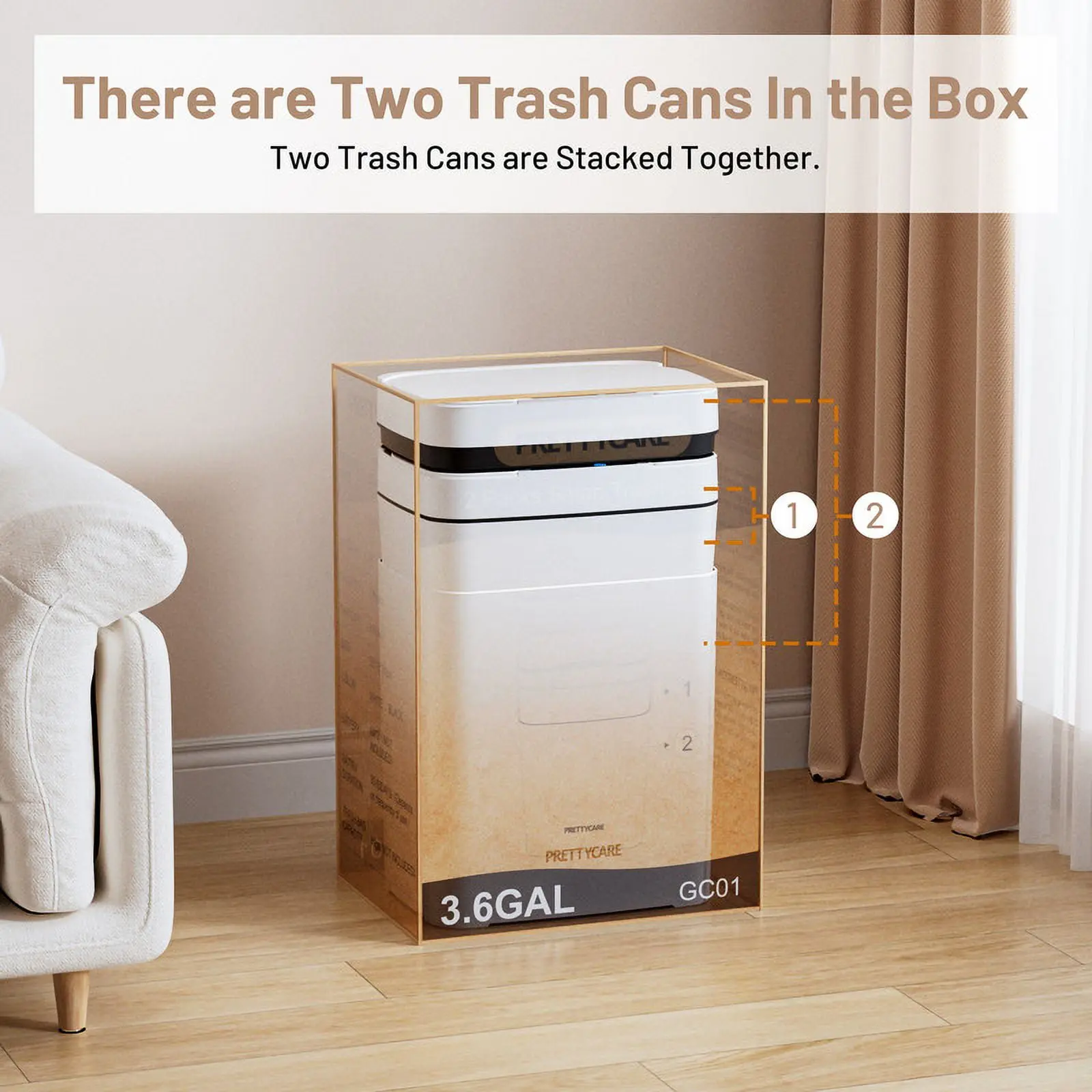 2 Packs 3.6 Gal Automatic Bathroom Trash Cans With Lid Touchless Small Bedroom Garbage Can White GC01