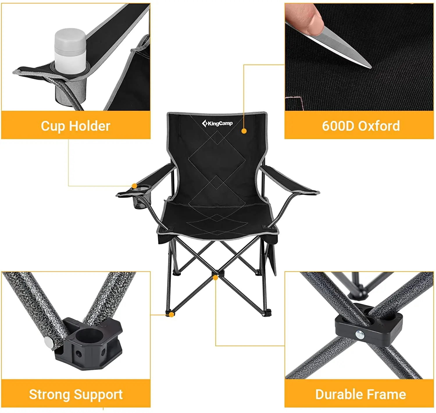 Camping Chairs for Adults Folding Portable Lawn Chairs for Outdoor Support 220lbs Black