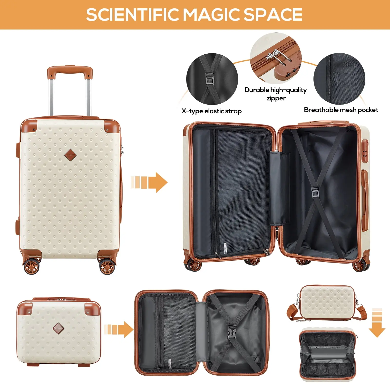 3-Piece Carry-on Luggage Set with Swivel Wheel Combination Lock Lightweight Hard Shell Set-Beige
