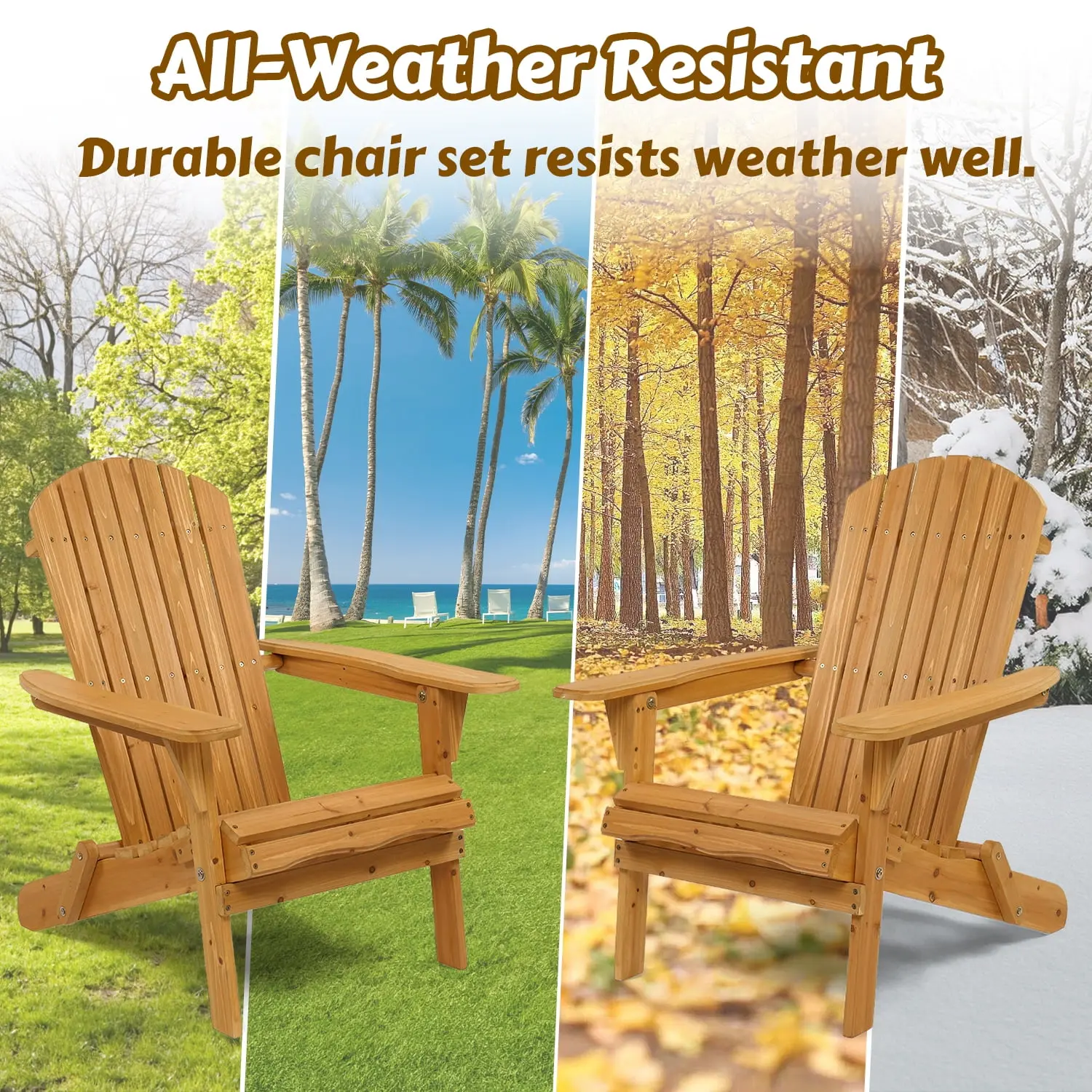 Folding Wooden Adirondack Chair Folding Wood Accent Wood Single Chair for Outdoor and Indoor, Wood Lounge Chair, Natural Color