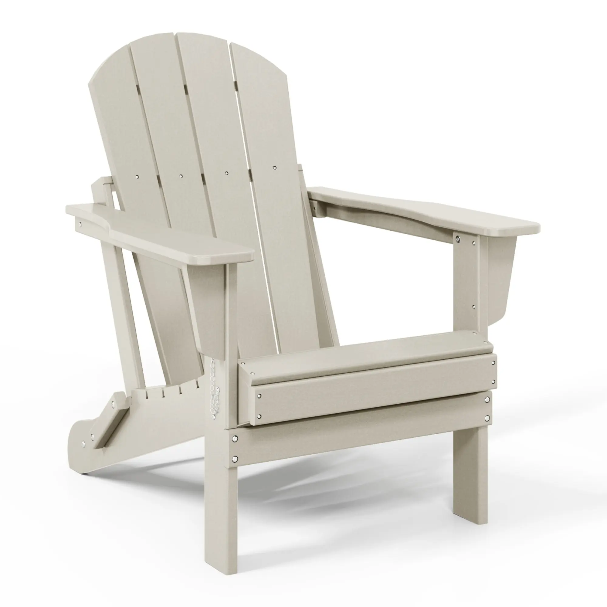 Outdoor Folding HDPE Adirondack Chair, Patio Seat, Weather Resistant, Sand Color