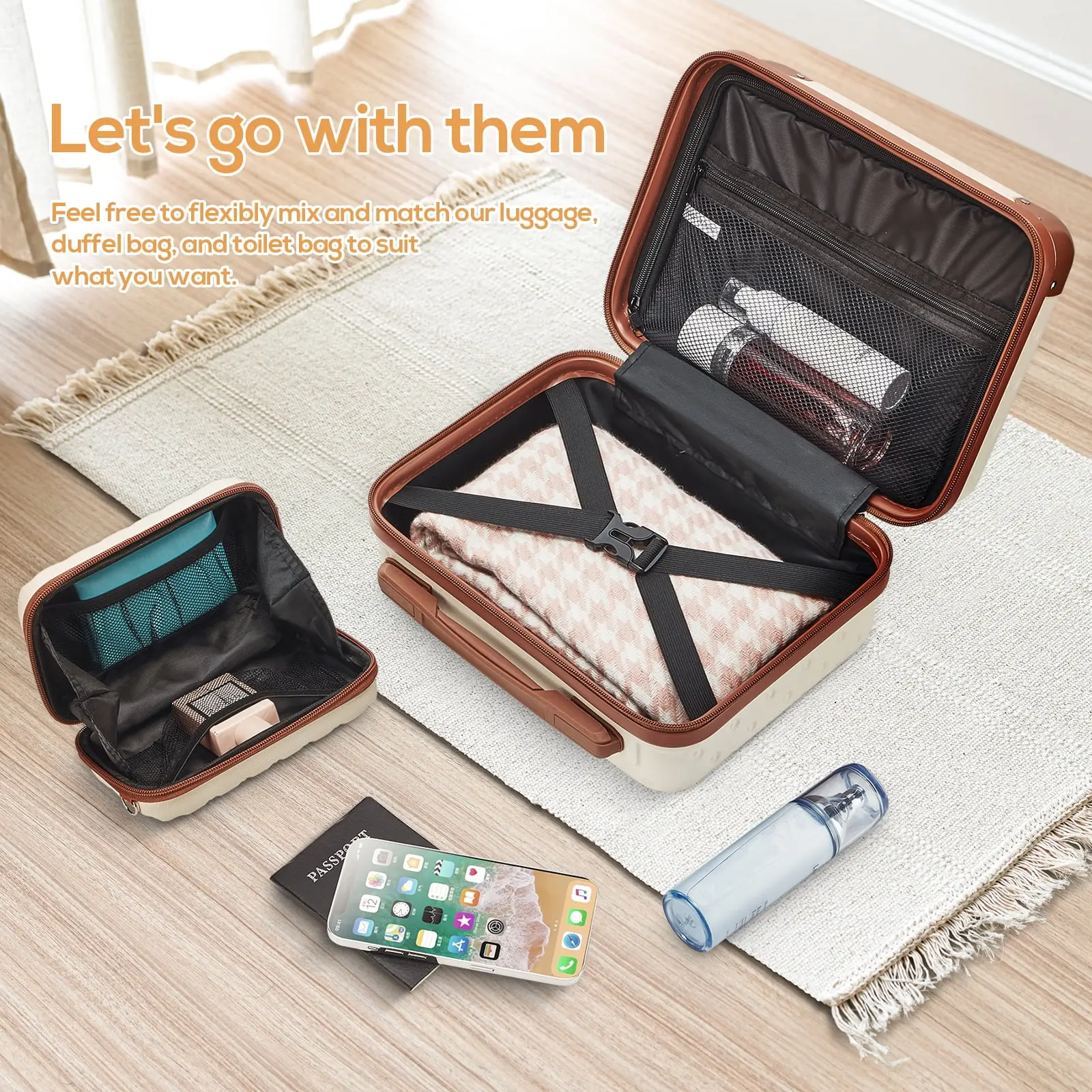 3-Piece Carry-on Luggage Set with Swivel Wheel Combination Lock Lightweight Hard Shell Set-Beige