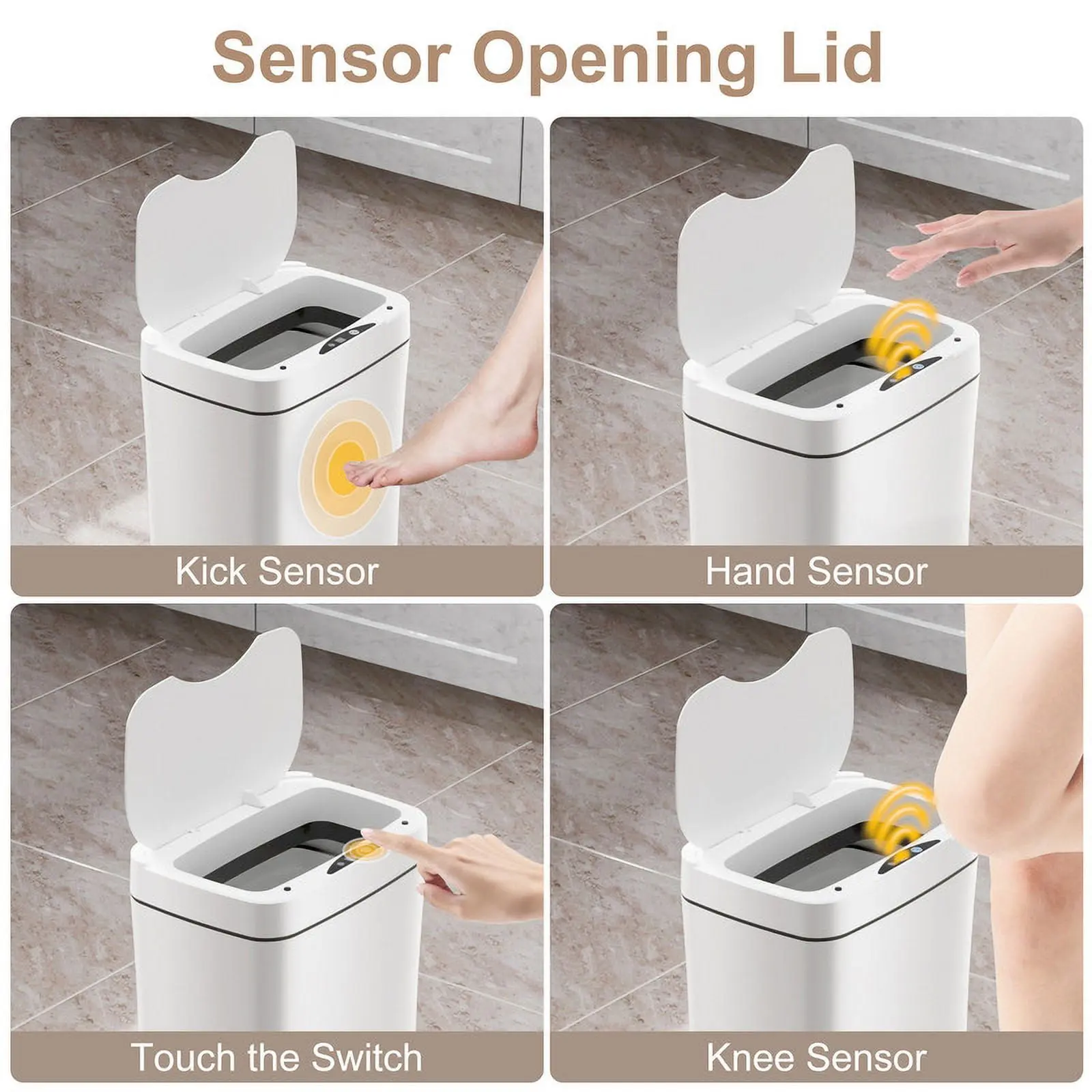 2 Packs 3.6 Gal Automatic Bathroom Trash Cans With Lid Touchless Small Bedroom Garbage Can White GC01