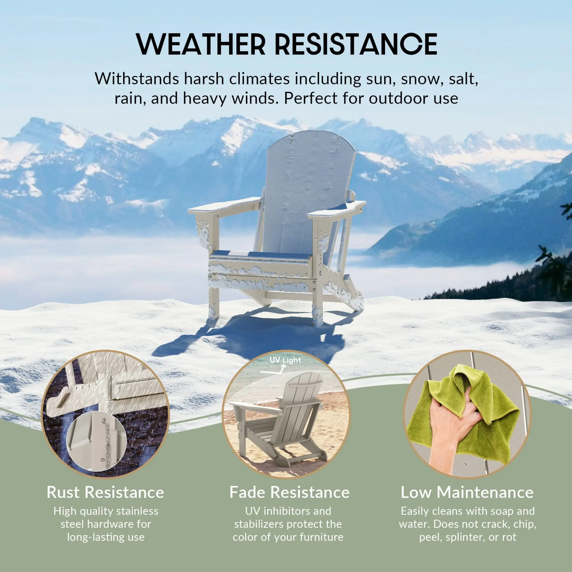 Outdoor Folding HDPE Adirondack Chair, Patio Seat, Weather Resistant, Sand Color