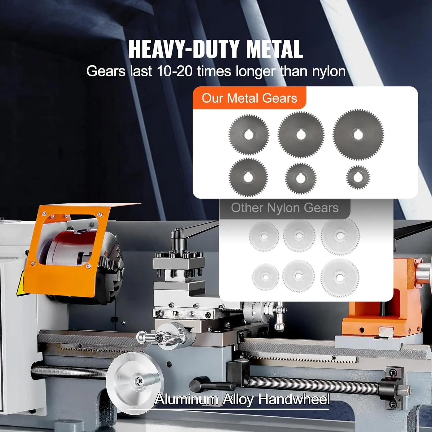Metal Lathe Machine,7'' x 13.78'',Precision Benchtop Power Metal Lathe, 0-2200 RPM Continuously Variable Speed, 500W Metal Gears