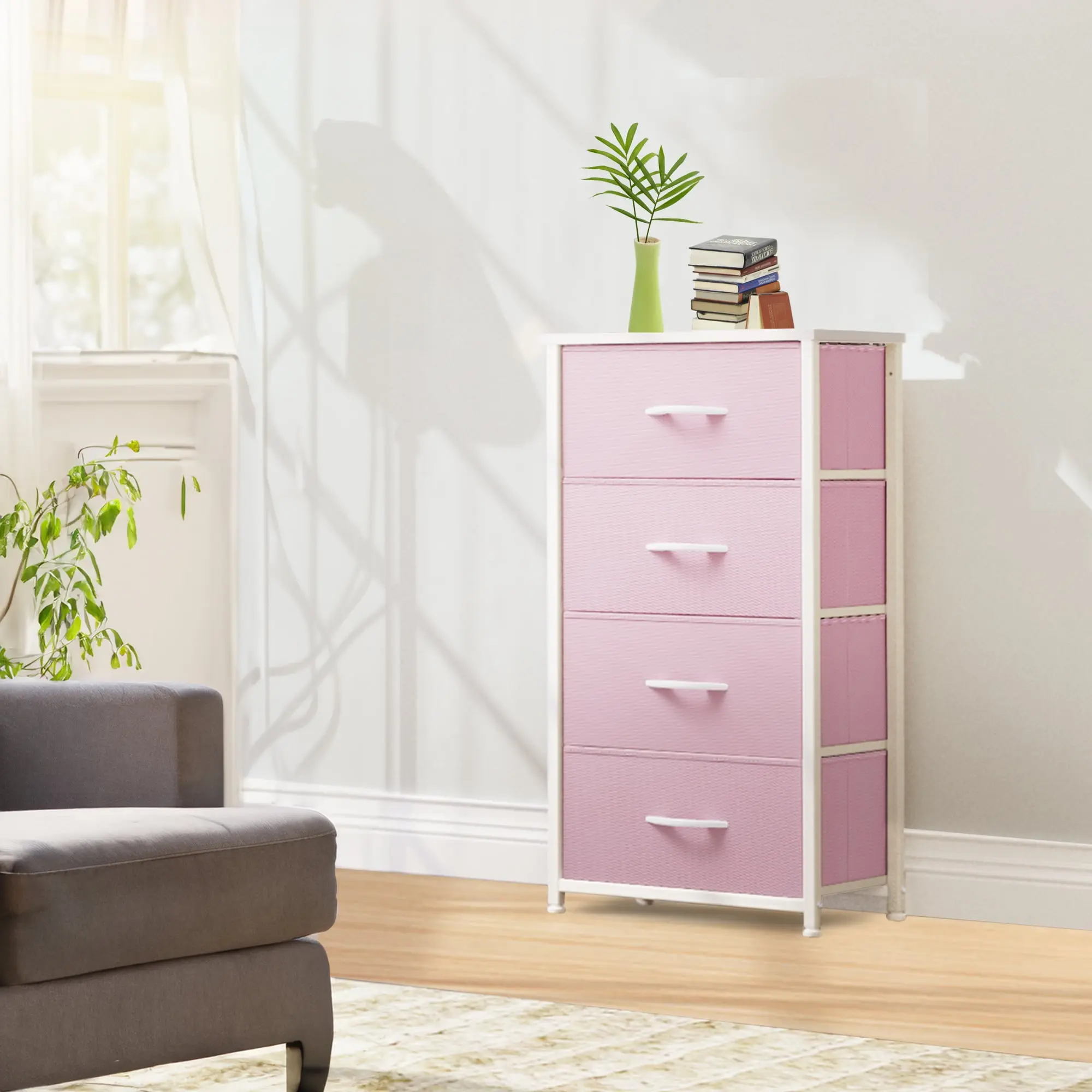 4 Drawer storage Dresser Fabric Chest of Drawers Sturdy Steel Frame Furniture Storage Organizer for Living Room,Bedroom
