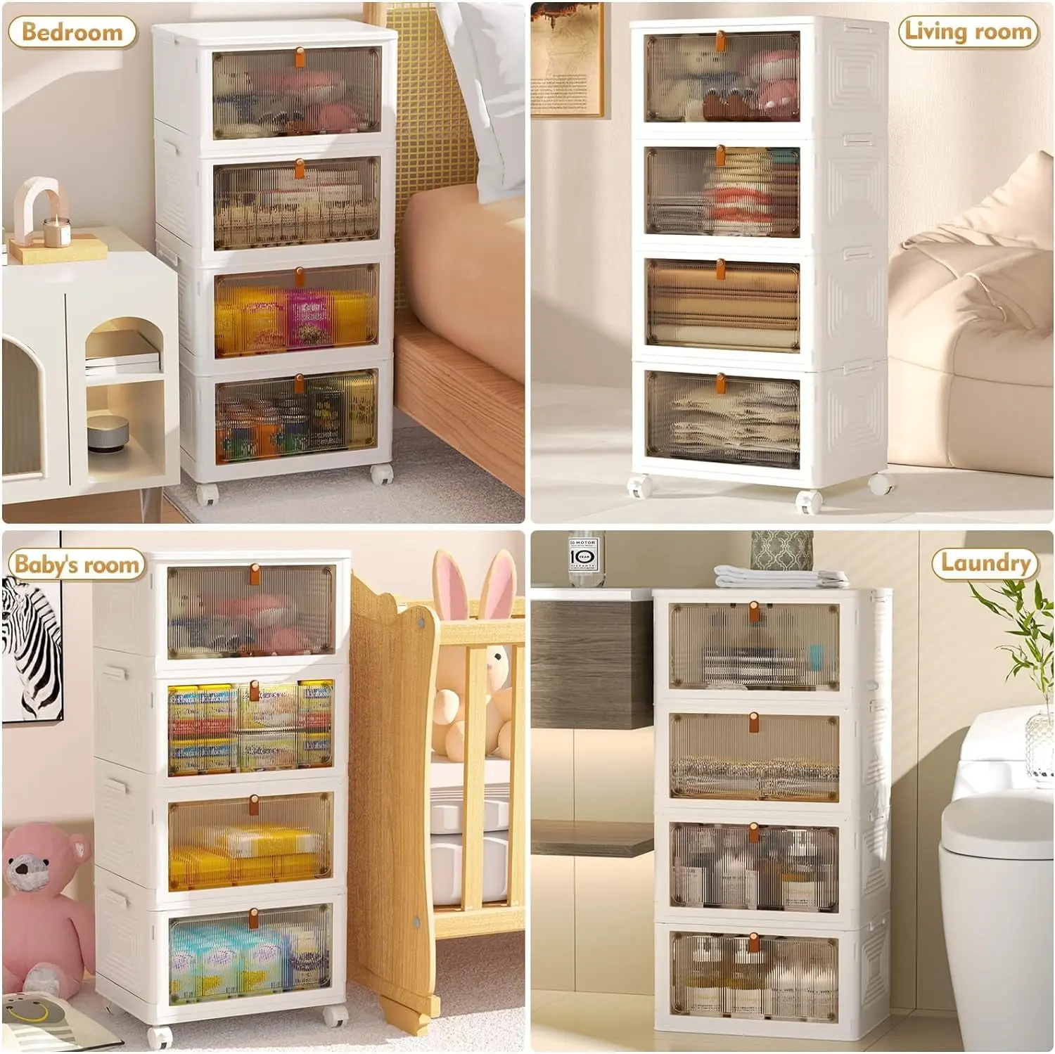 Plastic 92 Qt Storage Container,4 Tier Plastic Storage Bins with Lid 23QT, Stackable Storage Containers with Wheels